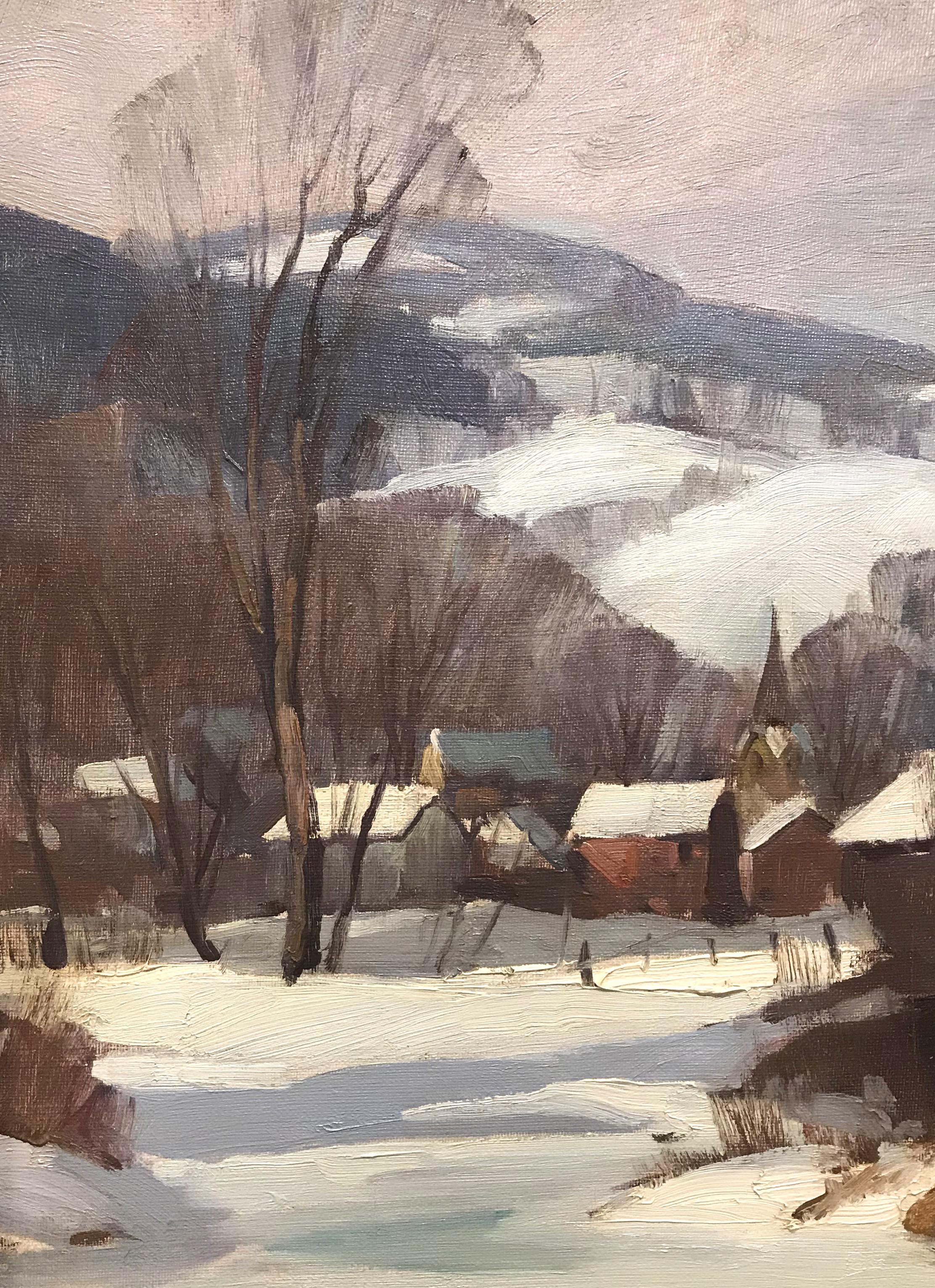 Vermont Covered Bridge - Beige Landscape Painting by Emile Albert Gruppe