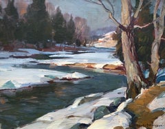 Vermont Winter, a winter snow scene Impressionist landscape of a Vermont river