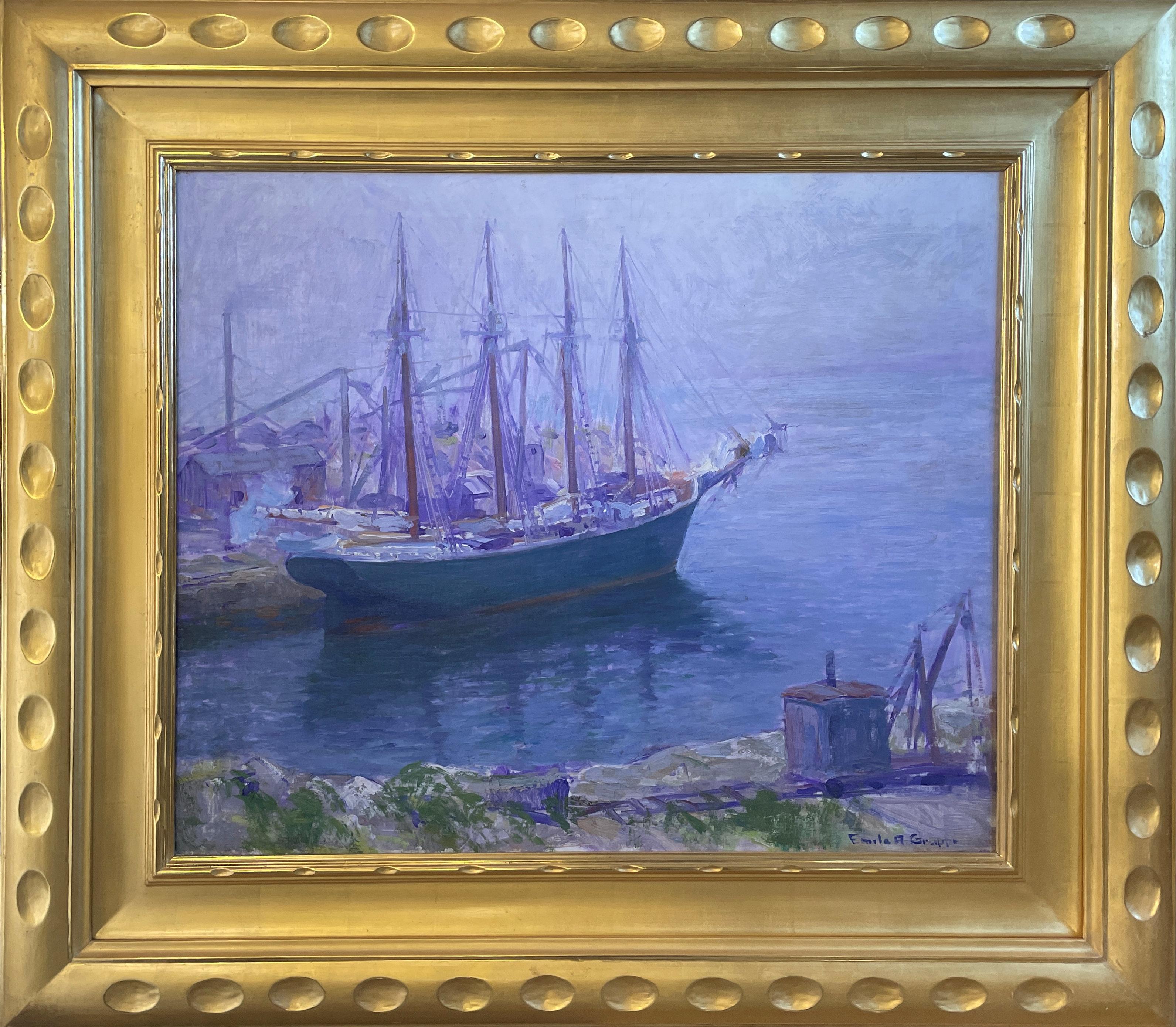 « View of Boats in Gloucester Harbor » (Vue de bateaux à Gloucester Harbor), Emile Gruppe, impressionnisme américain - Painting de Emile Albert Gruppe