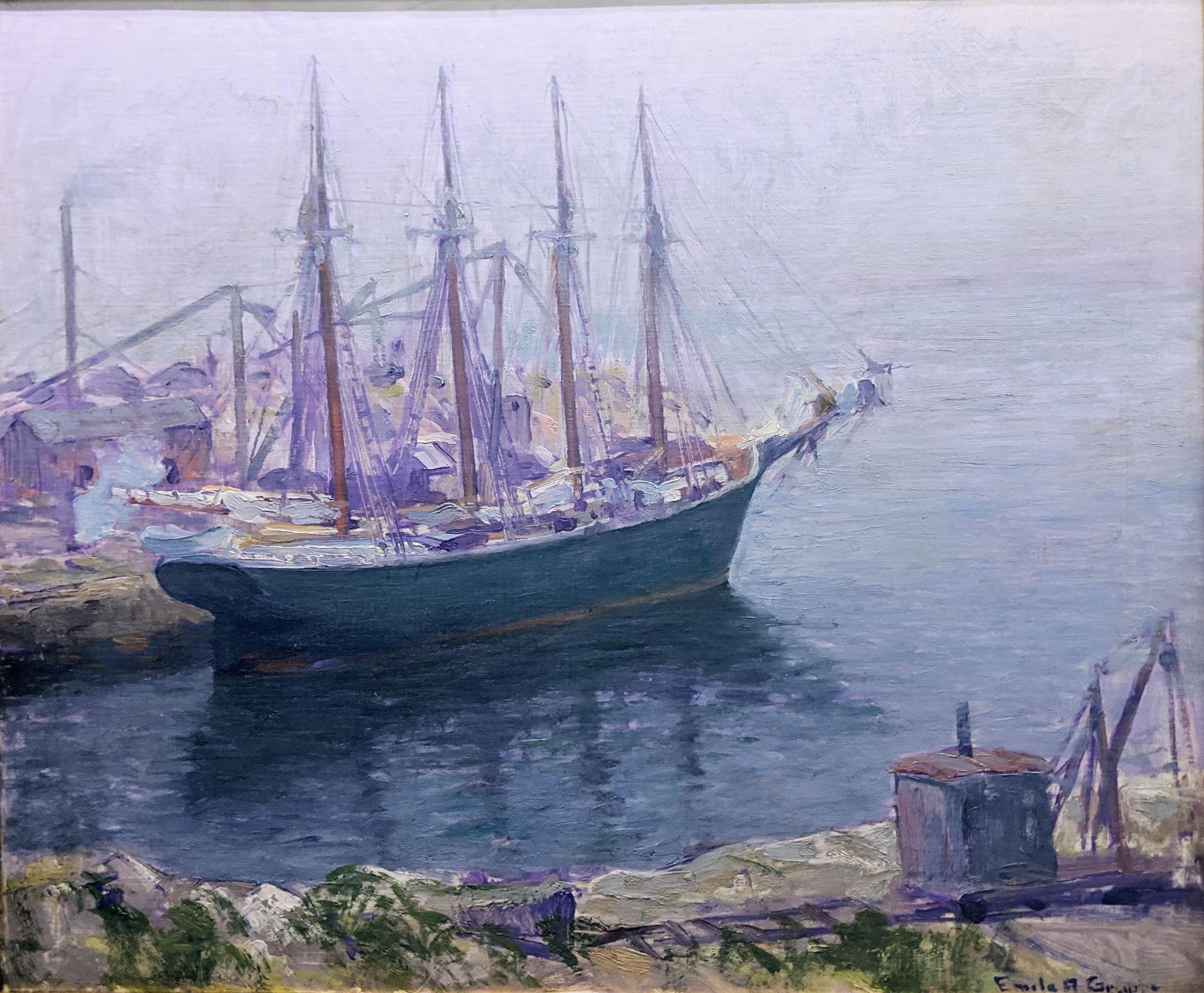 "View of Boats in Gloucester Harbor," Emile Gruppe, American Impressionism