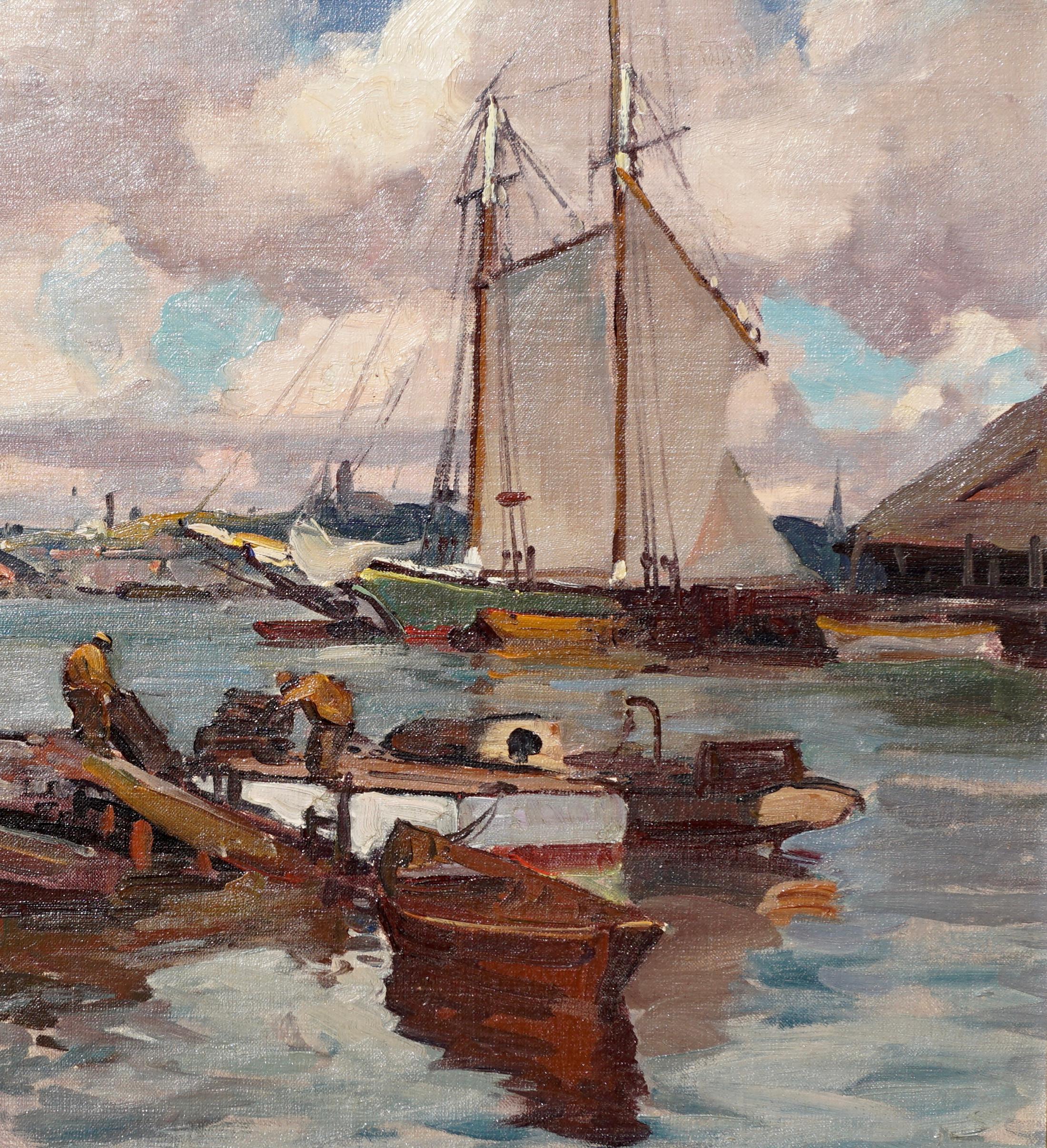 Mid-Century Modern Emile Albert Gruppe “Drying Sails at Gloucester Harbor”