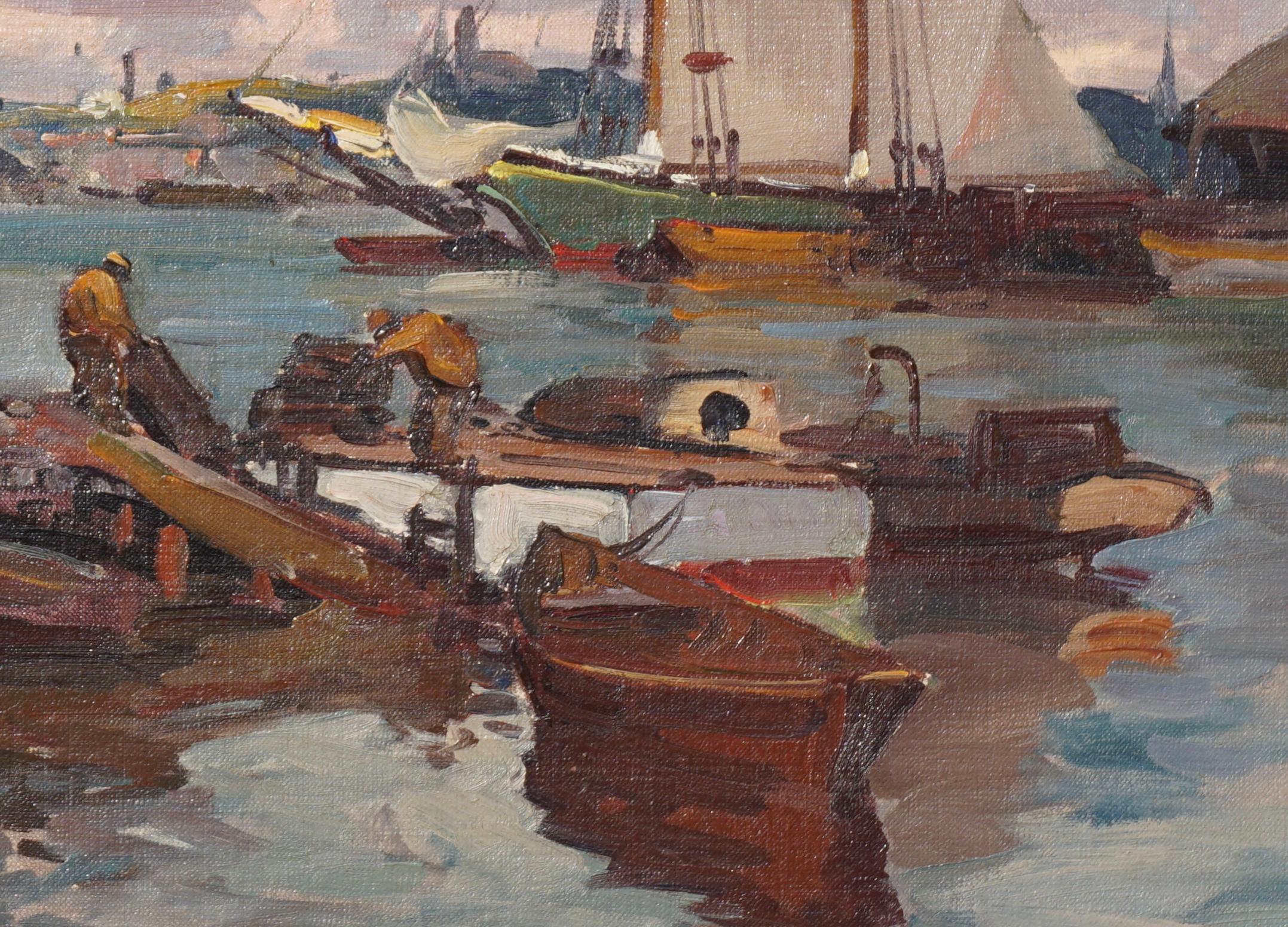 Emile Albert Gruppe “Drying Sails at Gloucester Harbor” In Excellent Condition In Dallas, TX