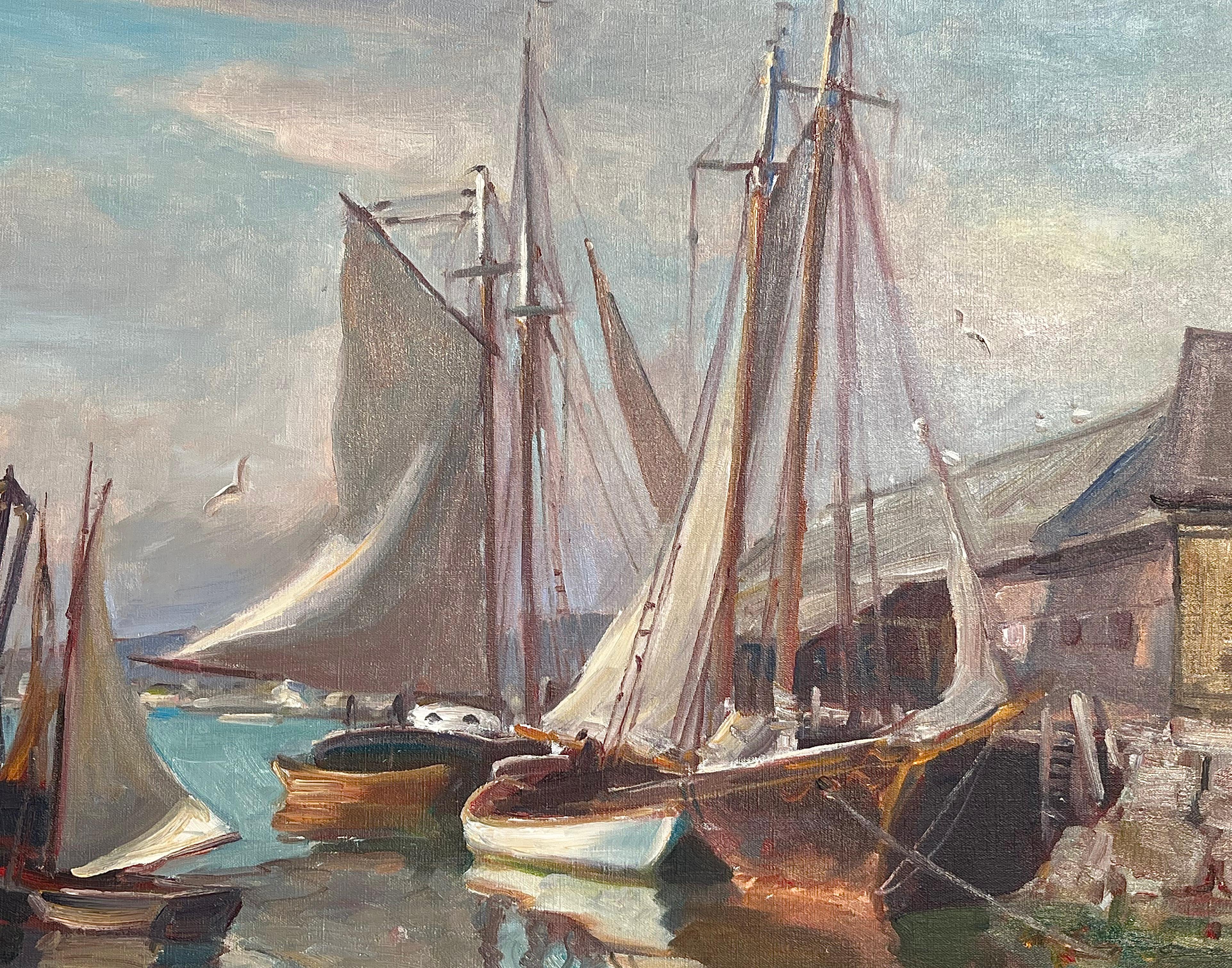 Hand-Painted Emile Albert Gruppe “Drying The Sails”