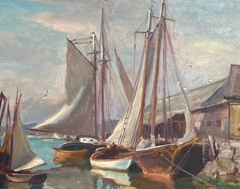 Hand-Painted Emile Albert Gruppe “Drying The Sails” For Sale