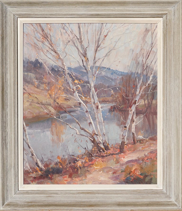 Emile Albert Gruppe (Am. 1896-1978) Oil Painting
Oil on canvas.
Titled on verso “Fall Birches Along The River By Emile A. Gruppe” 
Canvas: 20 x 24 Inches
Frame: 26 x 30 Inches

Another wonderful impressionist landscape rendering by Emile