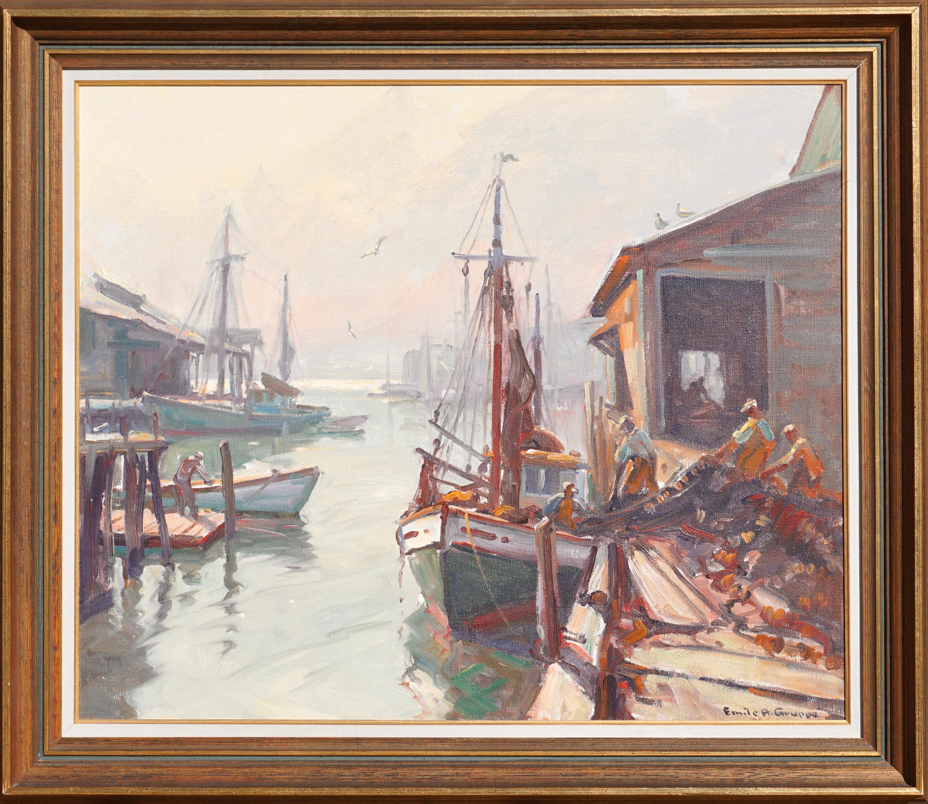 Emile Albert Gruppe (American, 1896-1978) Post Impressionist
Titled Verso: “Hauling The Nets”
Oil on canvas
Canvas: 25 x 30 inches (63.5 x 76.2 cm)
Framed Dimensions 31 X 36 Inches
Signed lower right: Emile A. Gruppe

Condition: Excellent.