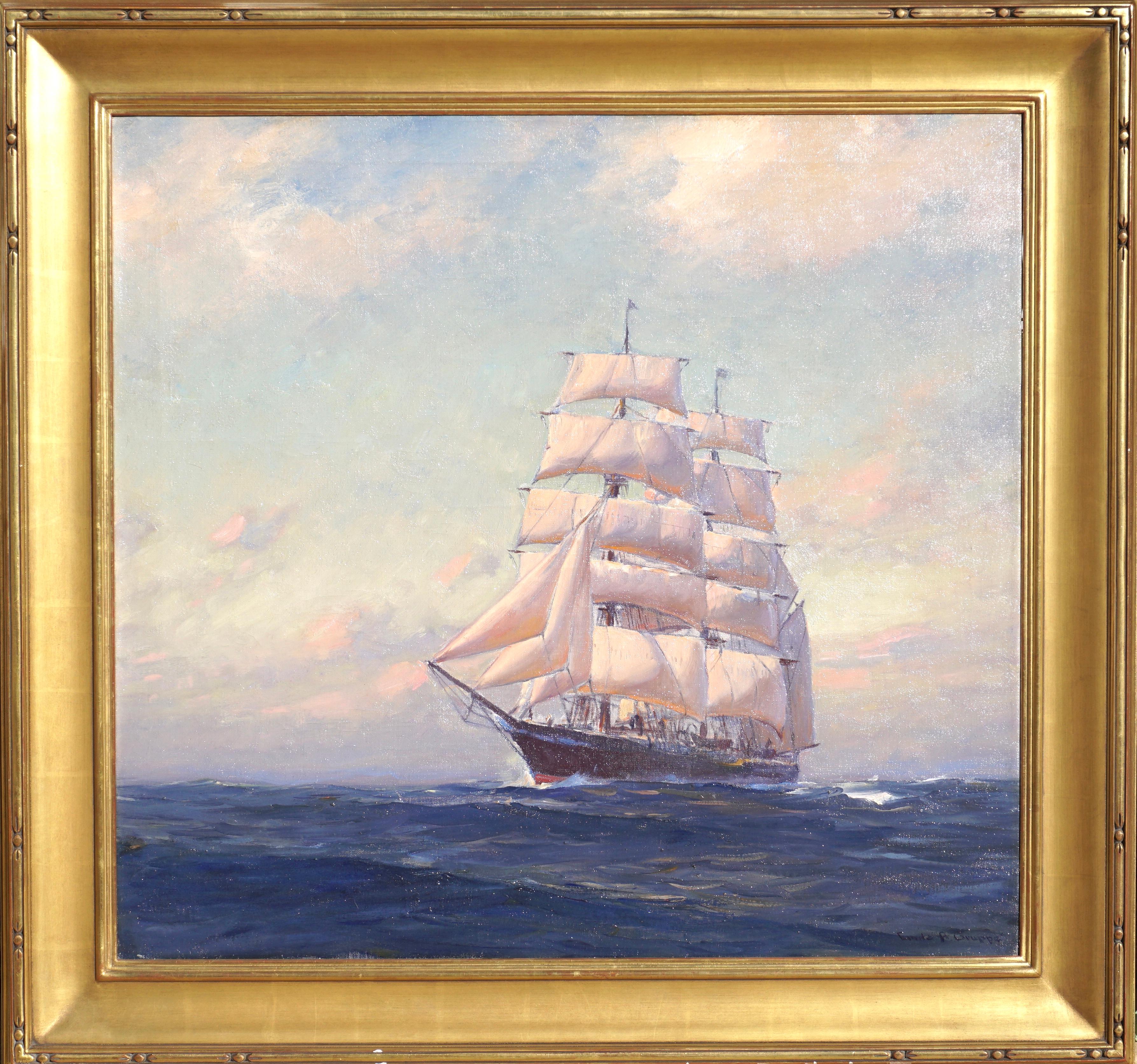 Hand-Painted Emile Albert Gruppe Large Marine Oil Painting