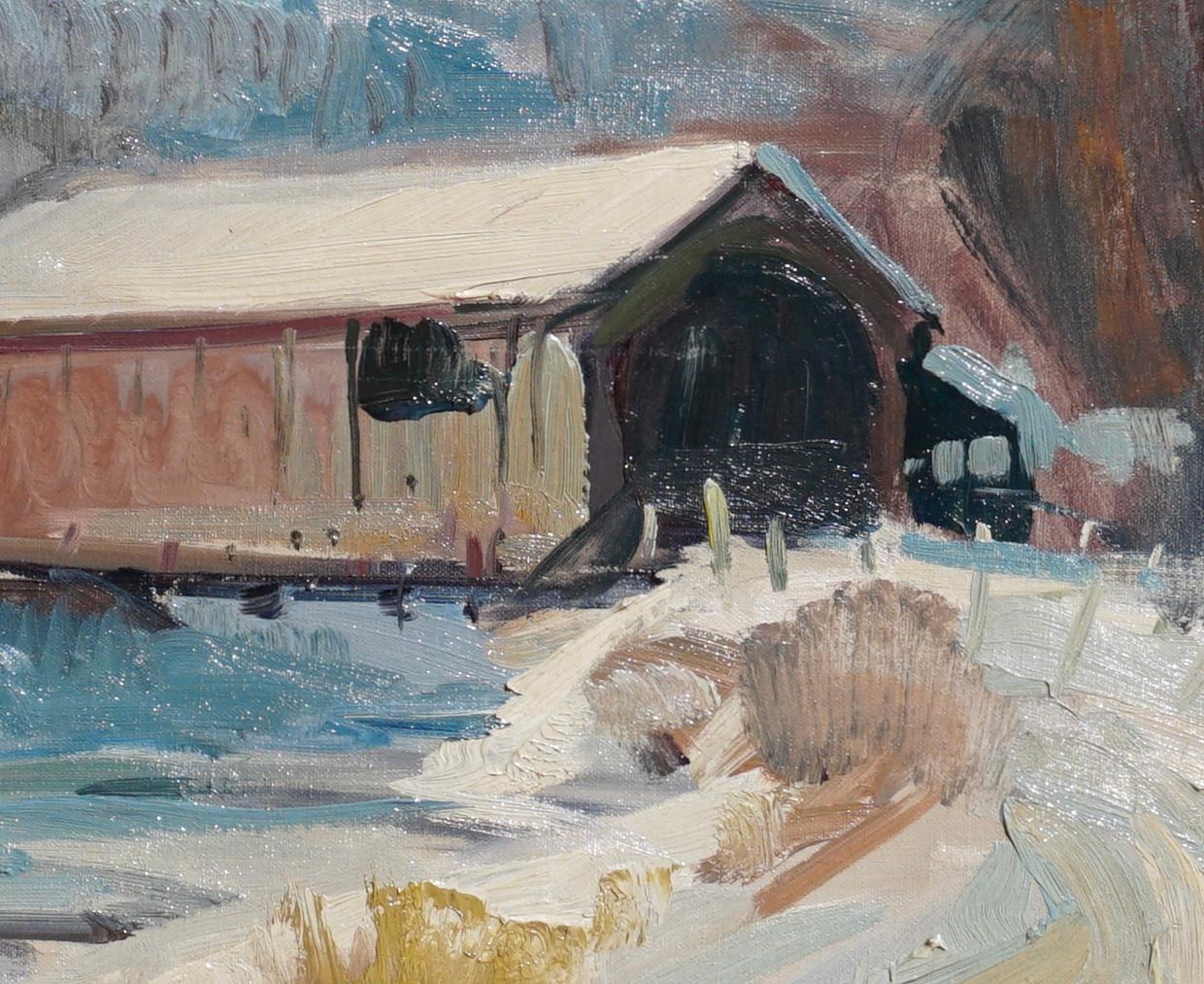 Adirondack Emile Albert Gruppe 'Mass 1896-1978' “Covered Bridge” Snow Painting