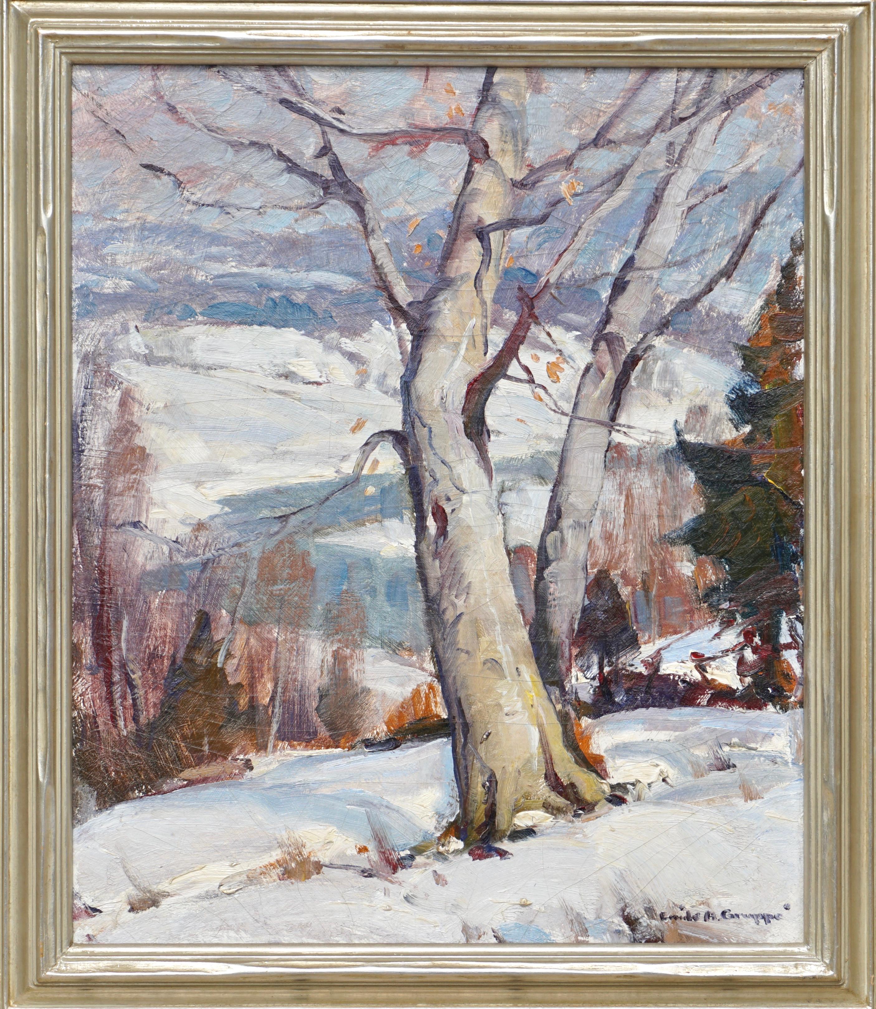 Emile Albert Gruppe (American, 1896-1978) Winter Morning, Vermont, Circa 1949 
Oil on canvas 24 x 20 inches (61.0 x 50.8 cm) 
Original Frame: 27.5 X 23.5 Inches
Signed lower right: Emile A. Gruppe Titled on the stretcher: Winter Morning, Vermont