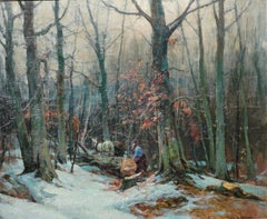 Emile Albert Gruppe “Woodcutters” Oil Painting, circa 1950