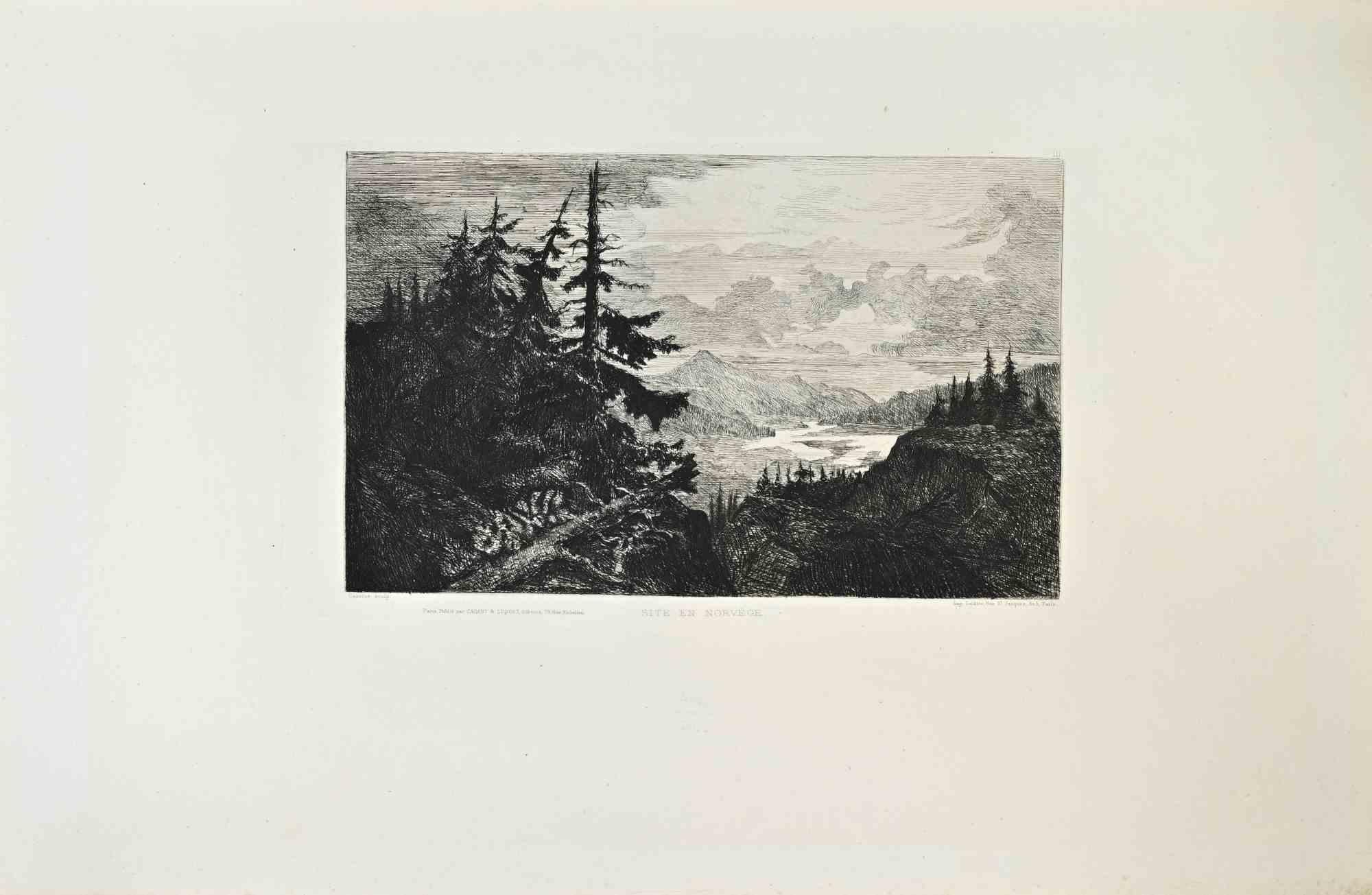 Emile Auguste Carolus-duran (1837-1917 ) Figurative Print - Site en Norvège - Etching by Carolus-Duran - 1870s