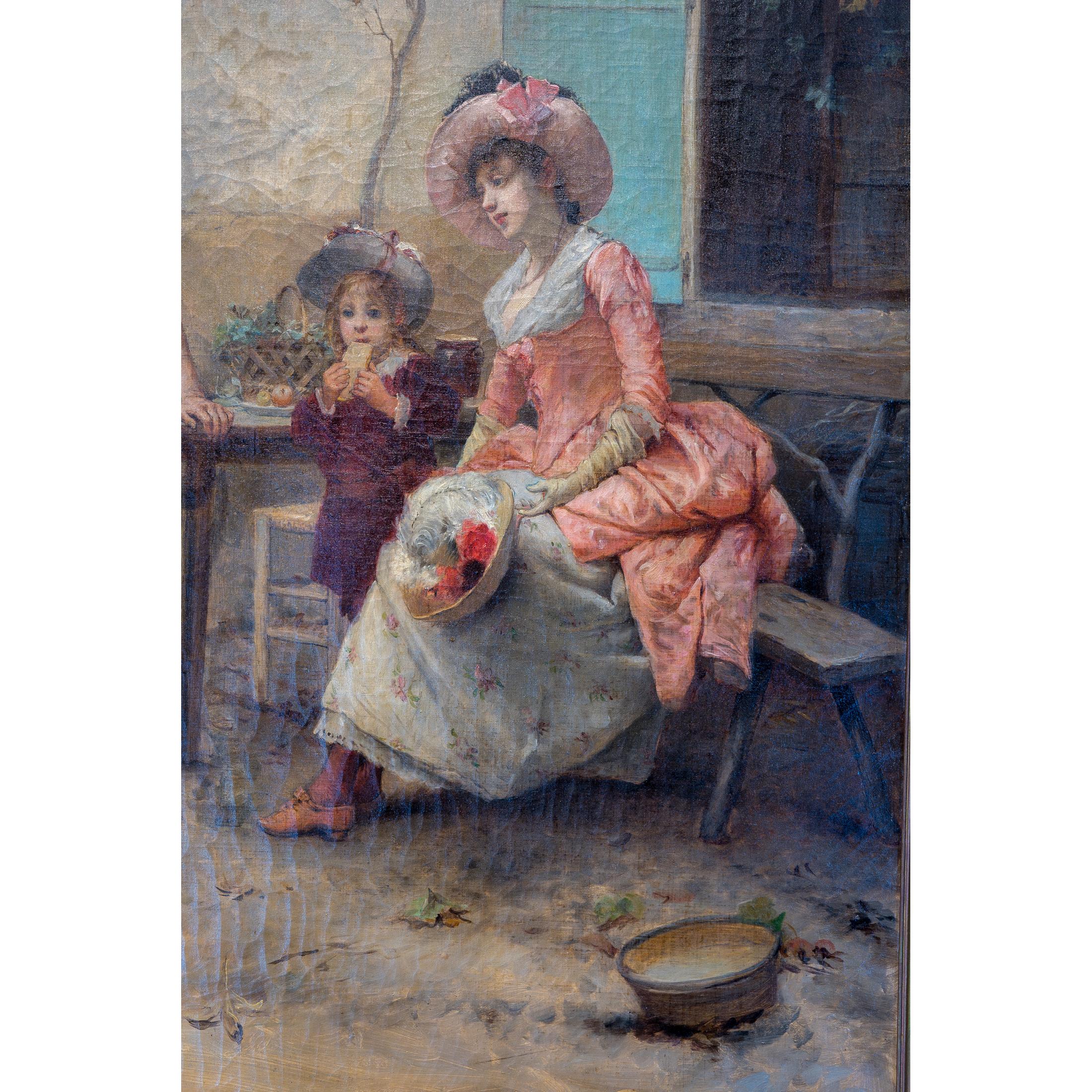 A Fine Painting of Women and Children by Émile Auguste Pinchart - Gray Figurative Painting by Emile Auguste Pinchart