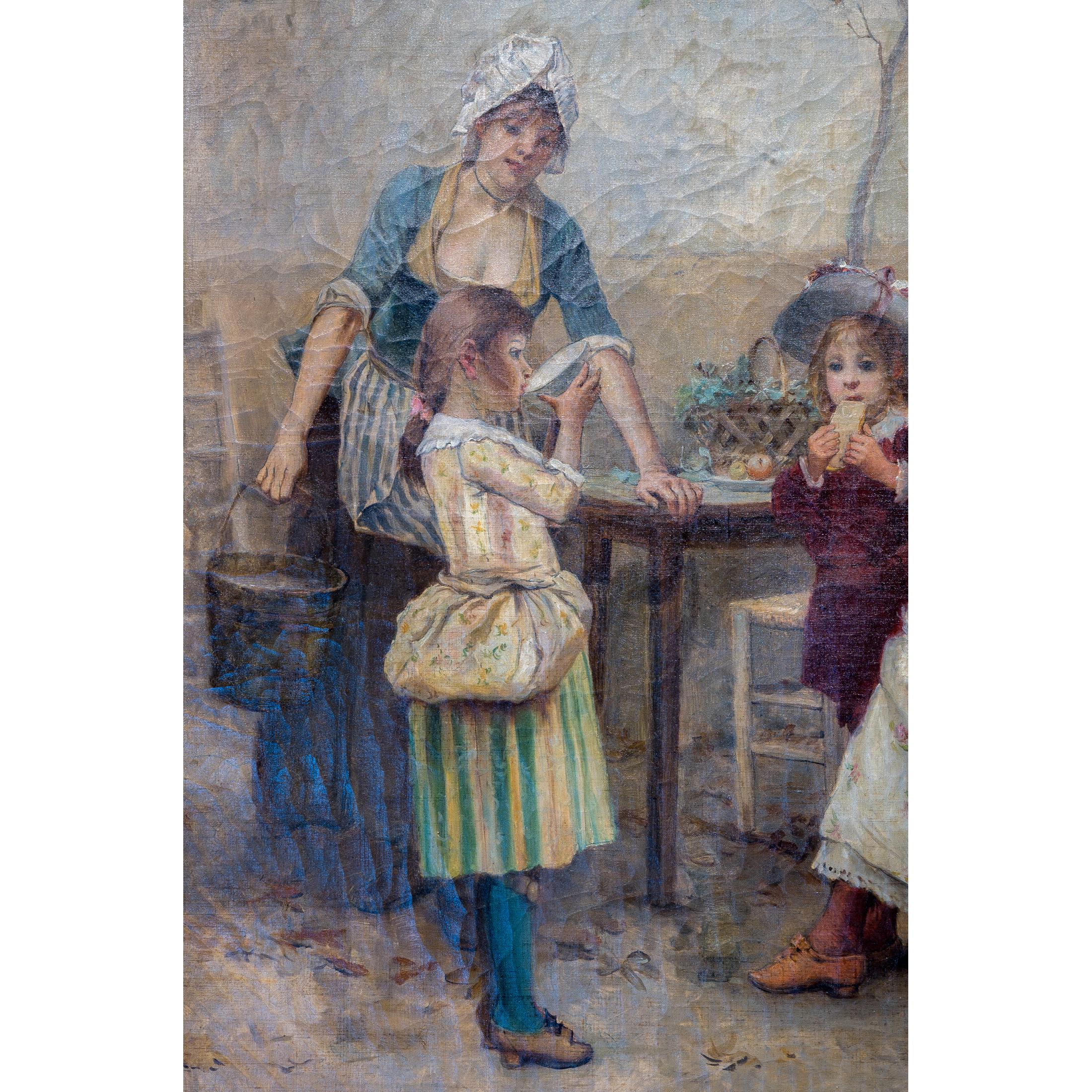 A Fine Painting of Women and Children by Émile Auguste Pinchart 1