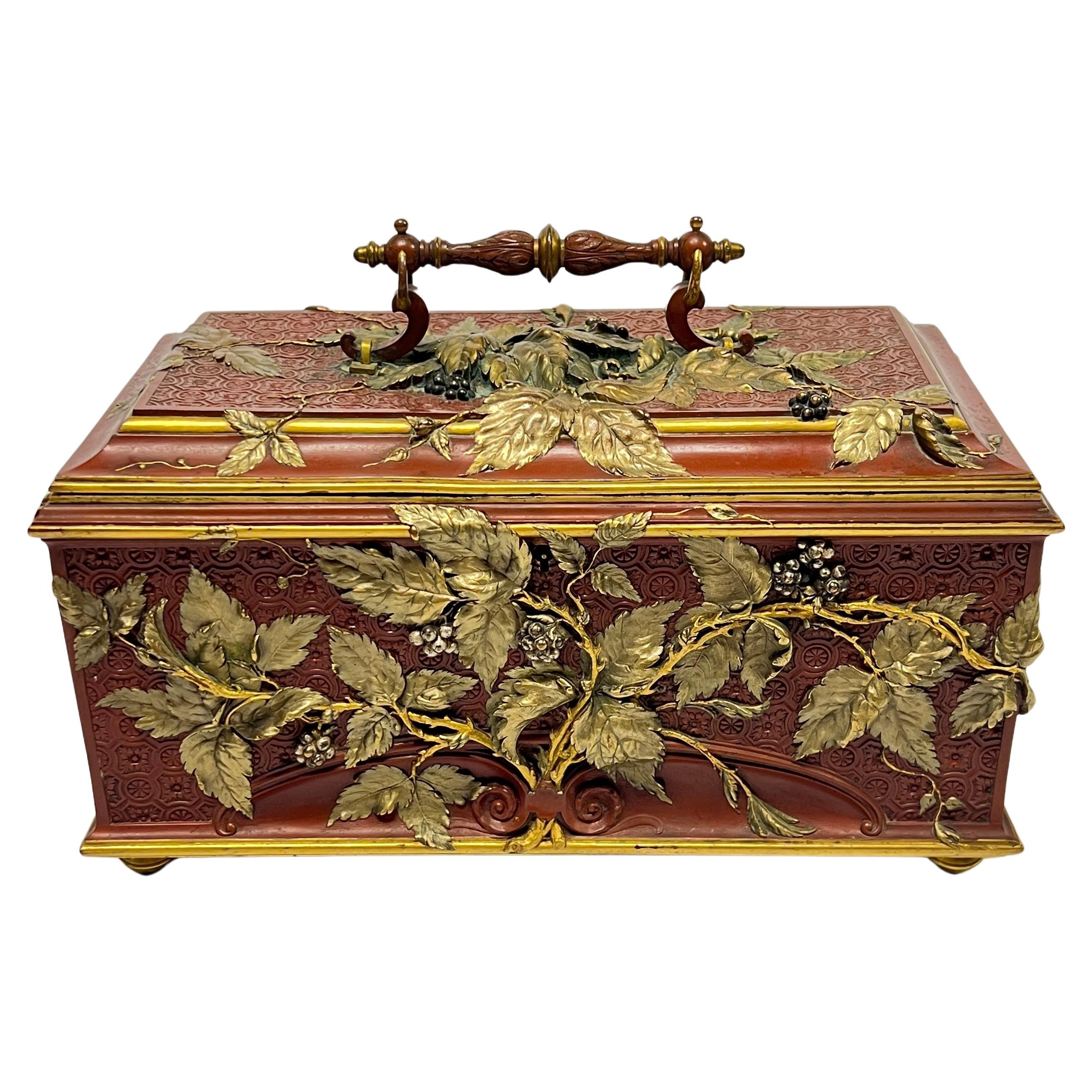  Emile-Auguste Reiber (French, 1826–1893) Gilt Patinated Casket Form Box
