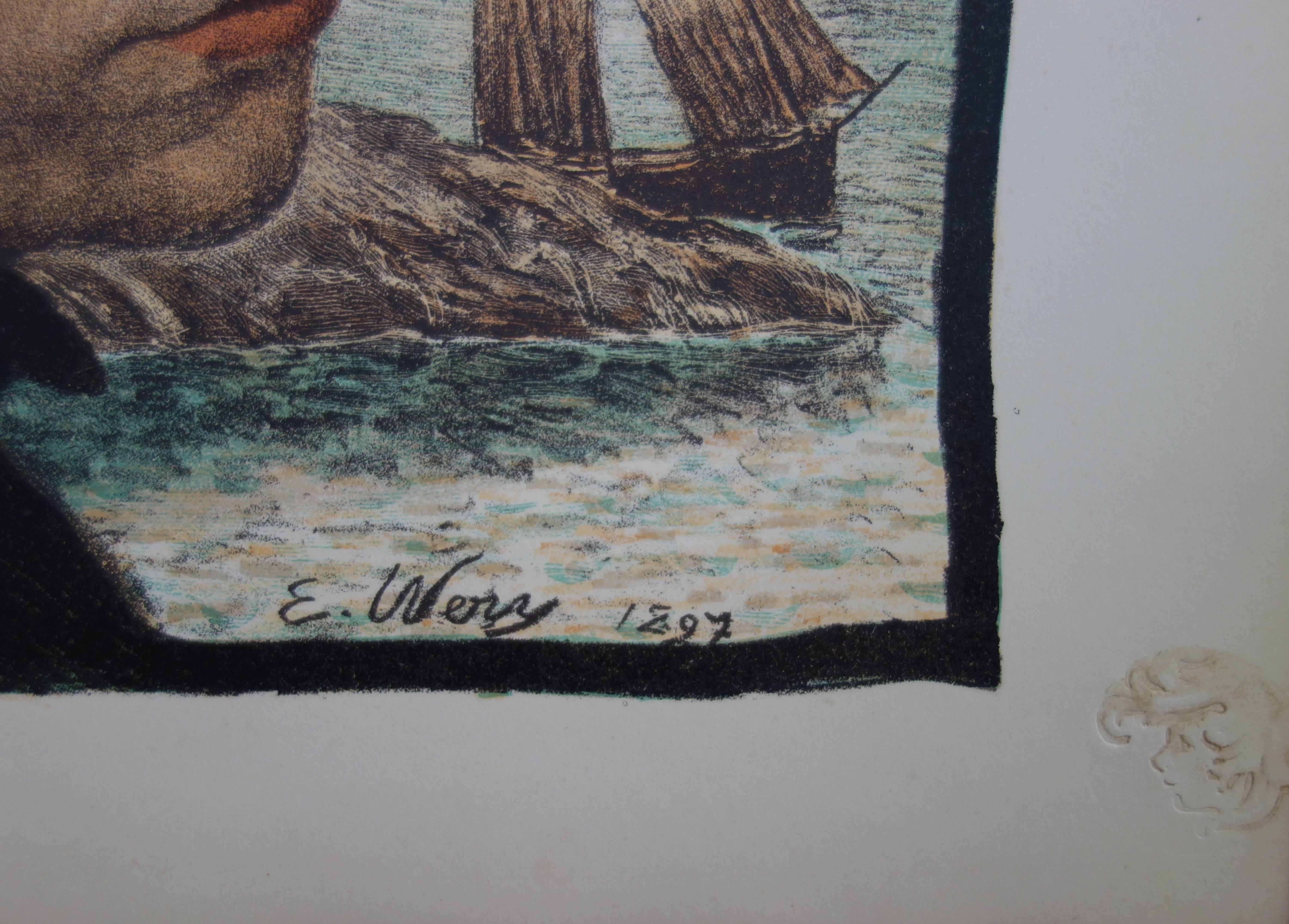 Bretagna - Litografia originale (1897-1898) - Print di Emile-Auguste Wery