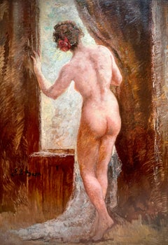 'Female Nude At The Window' by Emile Baes (1879 - 1953)