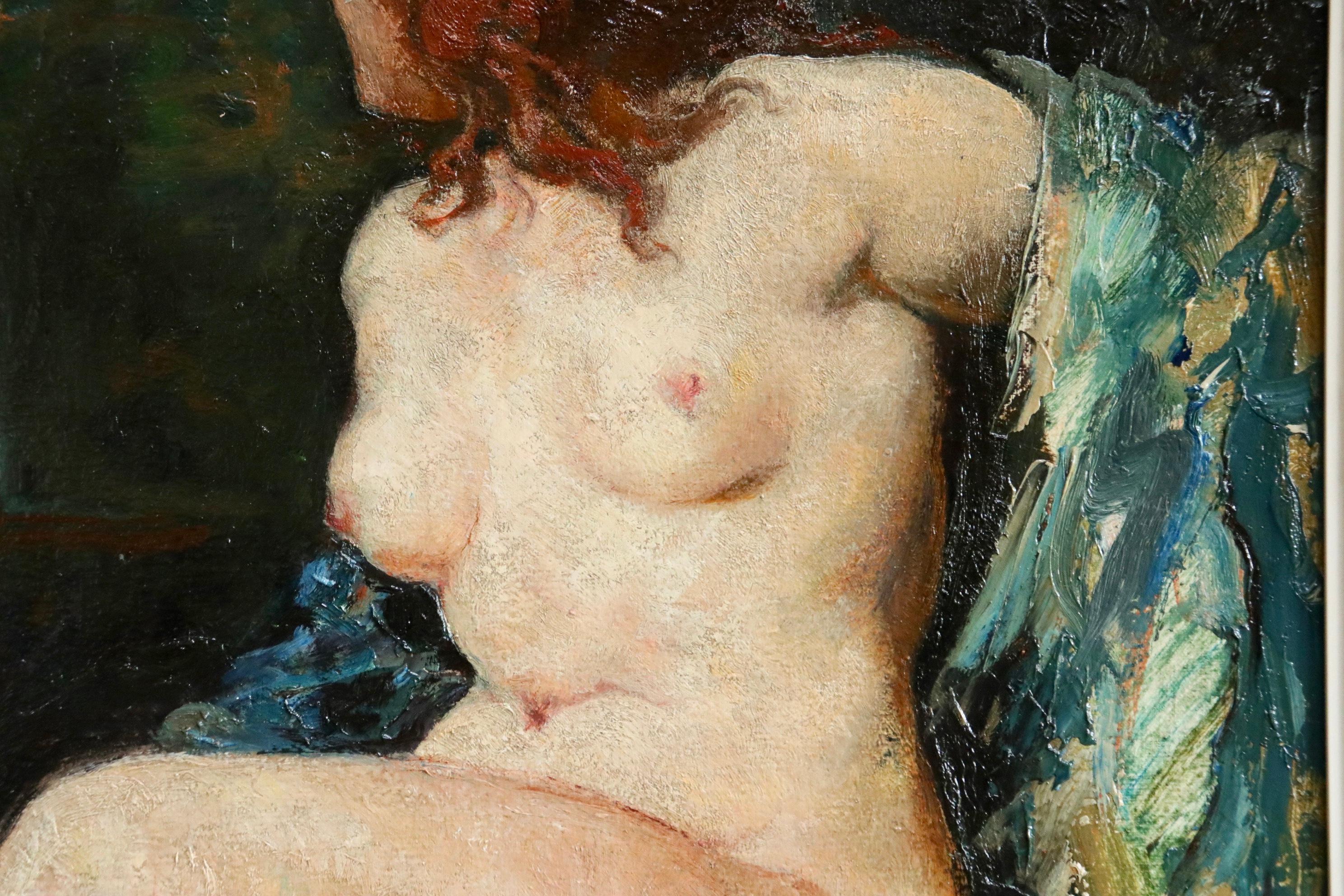 Nude - 20th Century Oil, Seated Nude Redhead Figure in Interior by Emile Baes 4
