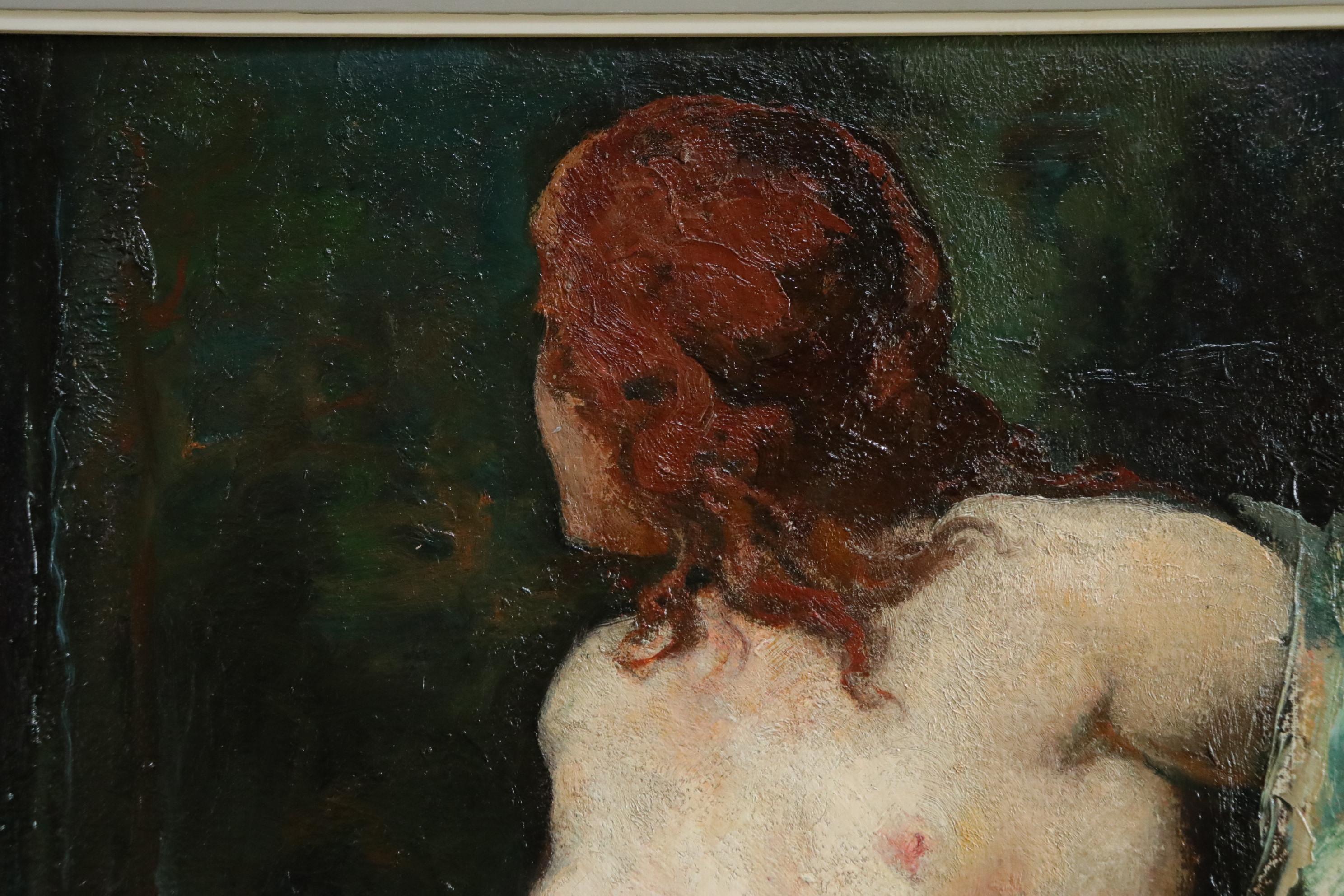 Nude - 20th Century Oil, Seated Nude Redhead Figure in Interior by Emile Baes 5