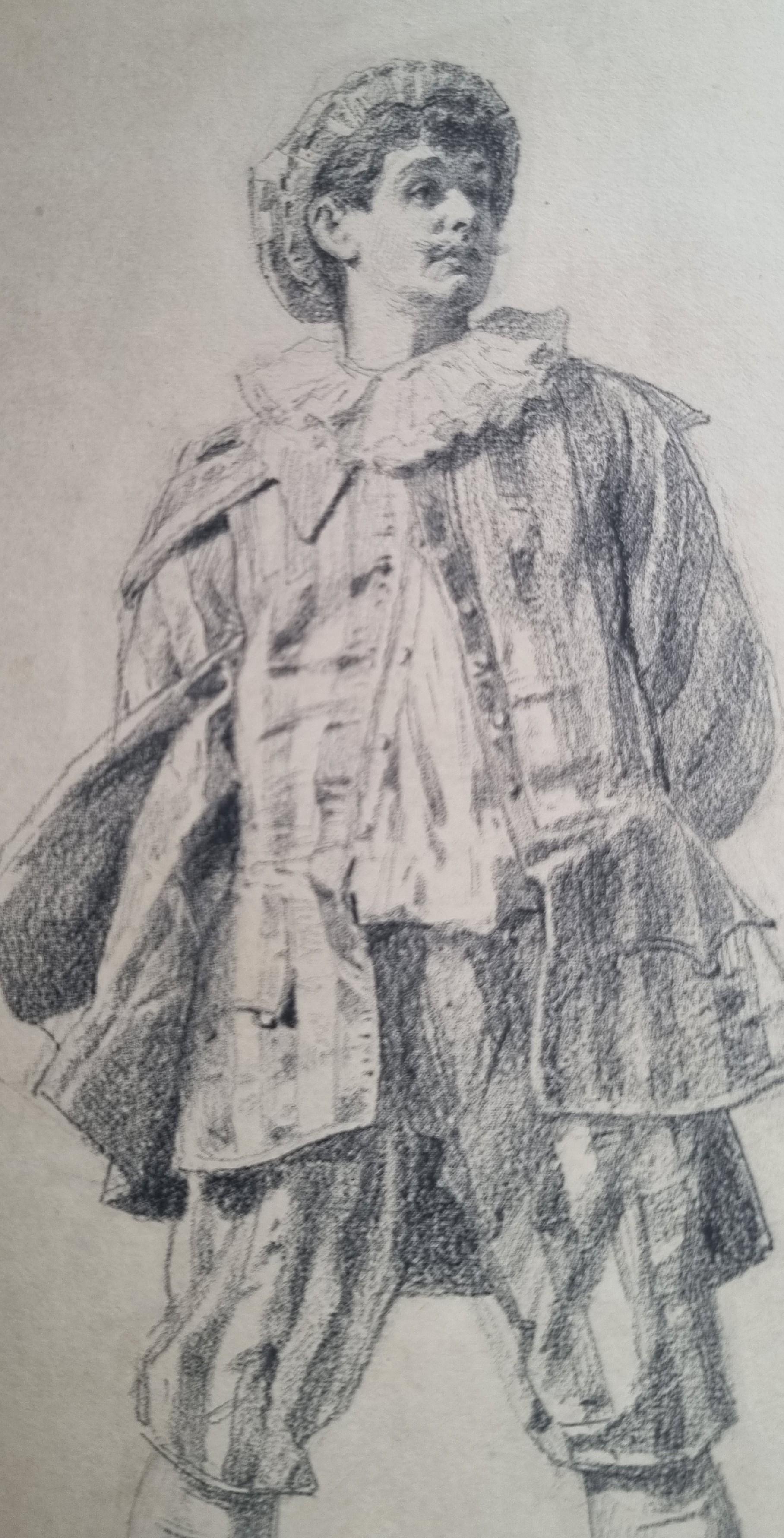 French Drawing Portrait - Painting by Emile BAYARD