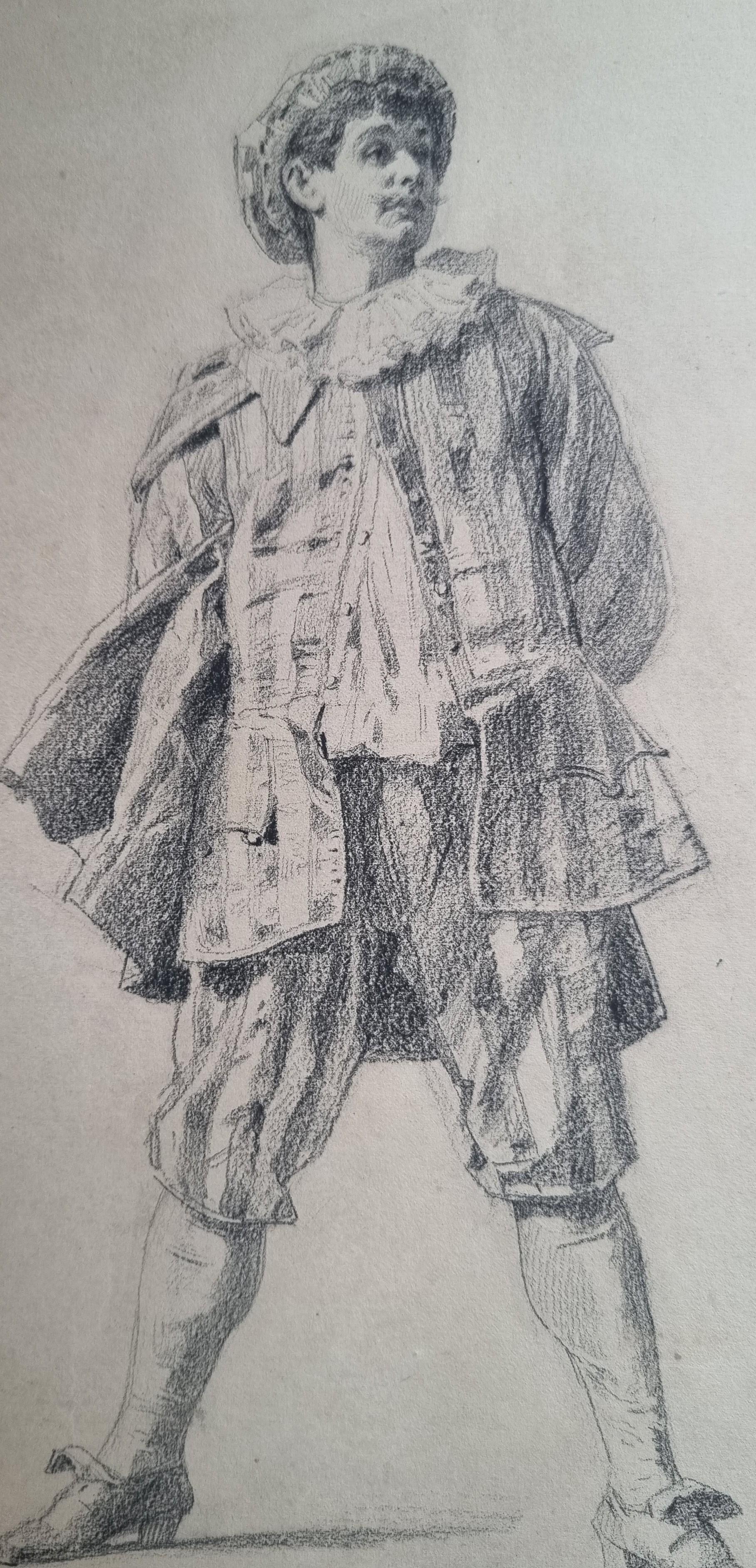 French Drawing Portrait - Gray Portrait Painting by Emile BAYARD