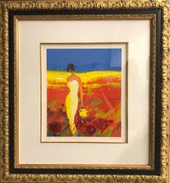 "Parmi les Fleurs" L. E. Lithograph-Pencil-signed, Personalized on back