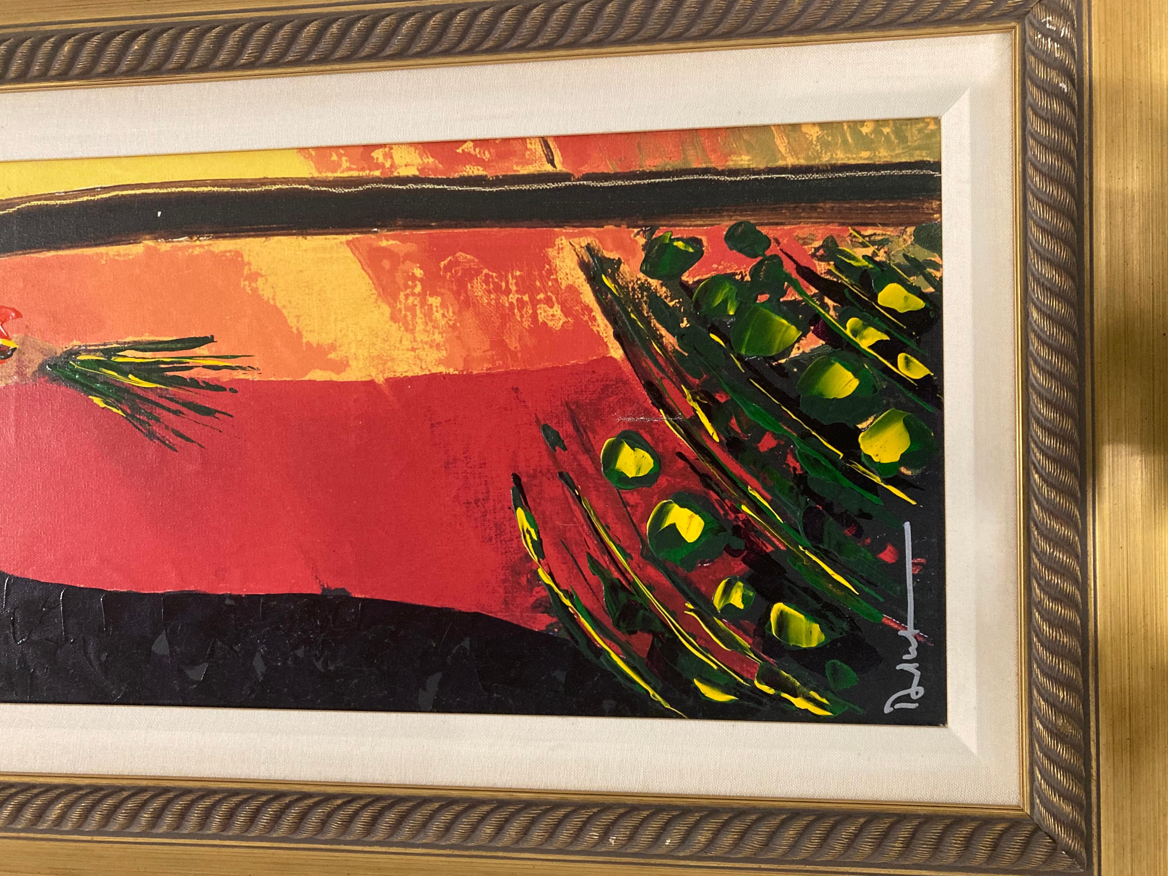 This is an Emile Bellet Giclee on canvas embellished “serenite orange”. In good condition measures 45x21. 