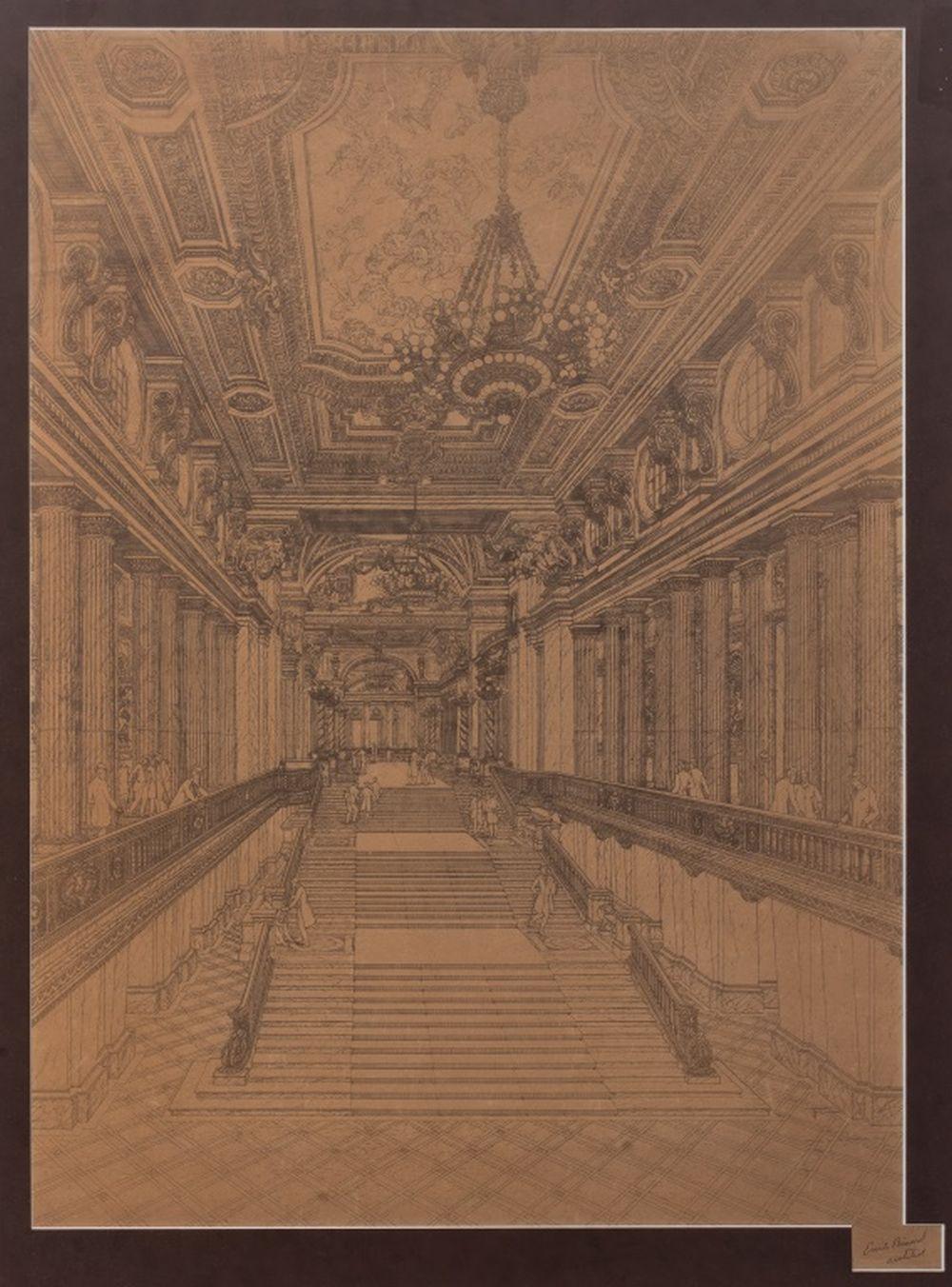Beaux Arts Interieur, Architektonisches Rendering – Print von Emile Benard