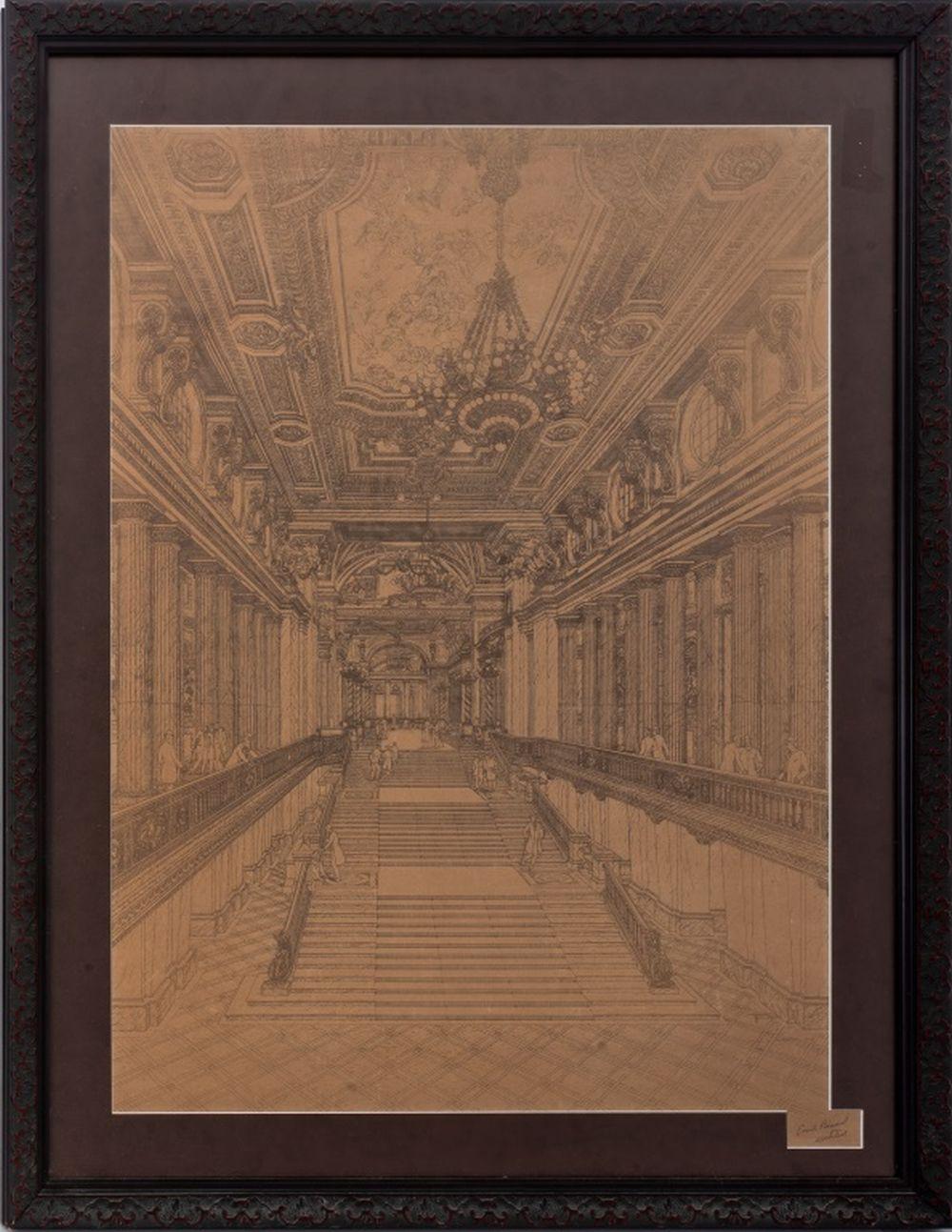 Emile Benard (Franzose, 1844-1929), Beaux Arts Interieur, Architektonischer Entwurf, Radierung, rechts unten mit Tinte signiert 