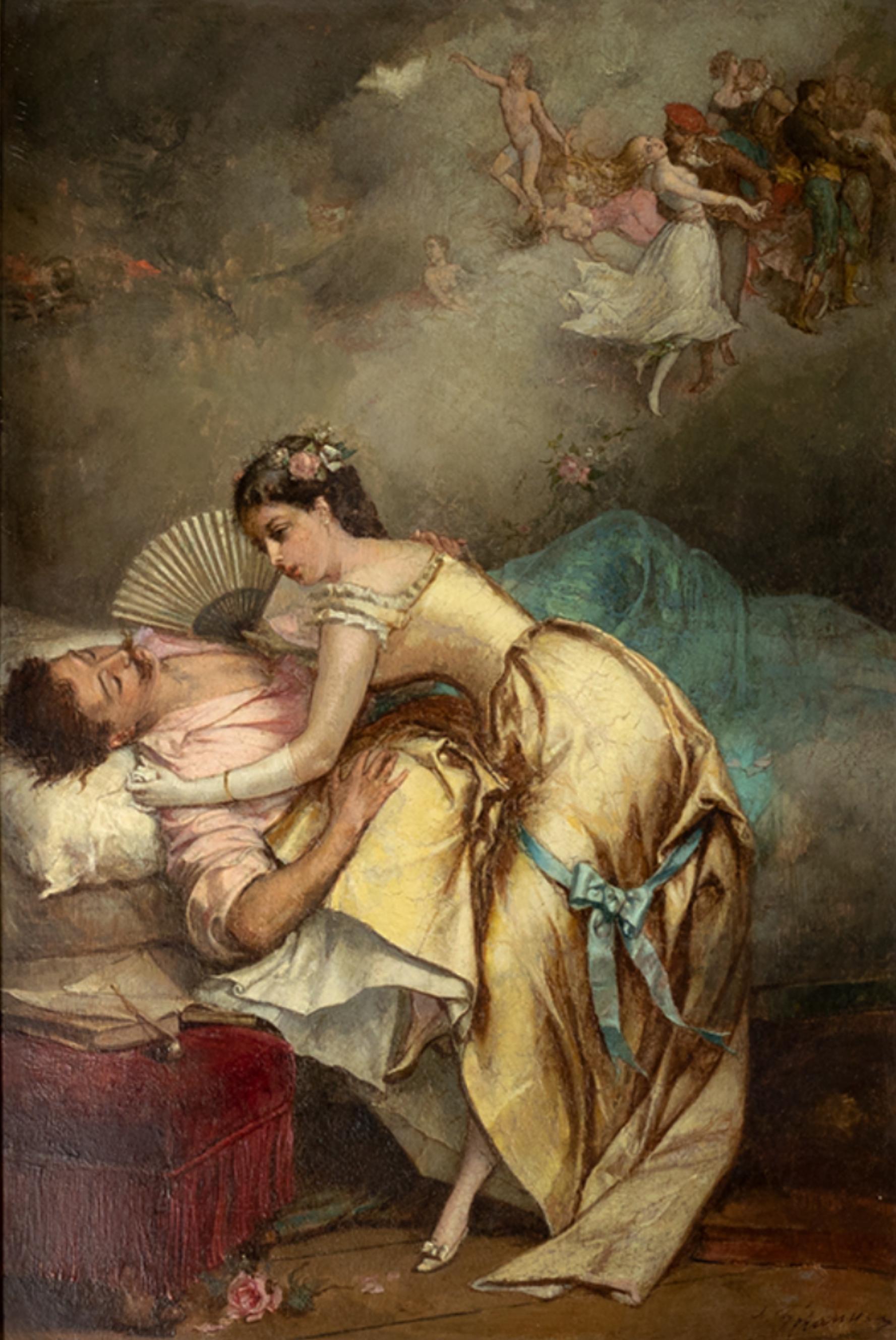 Néoclassique Peinture d'amour d'Emile Beranger 19ème siècle en vente