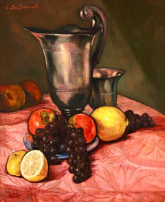 Fruit & Jug - Post Impressionist Oil, Still Life in Interior by Emile Bernard