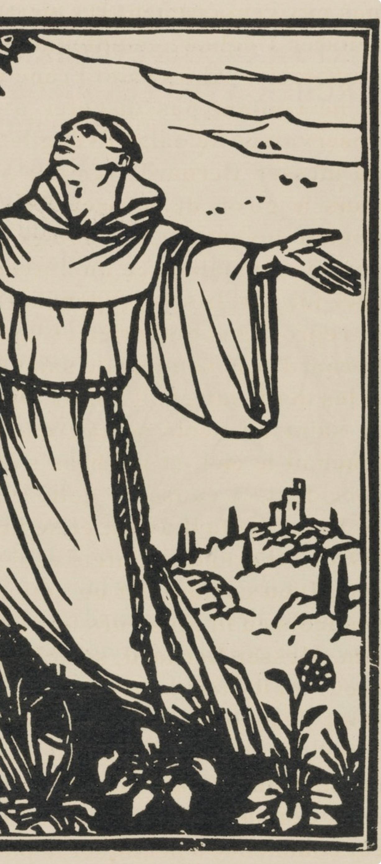 Composition (Morane, n° 100), Les Petites Fleurs de St. Françoise, Émile Bernard - Beige Landscape Print par Emile Bernard