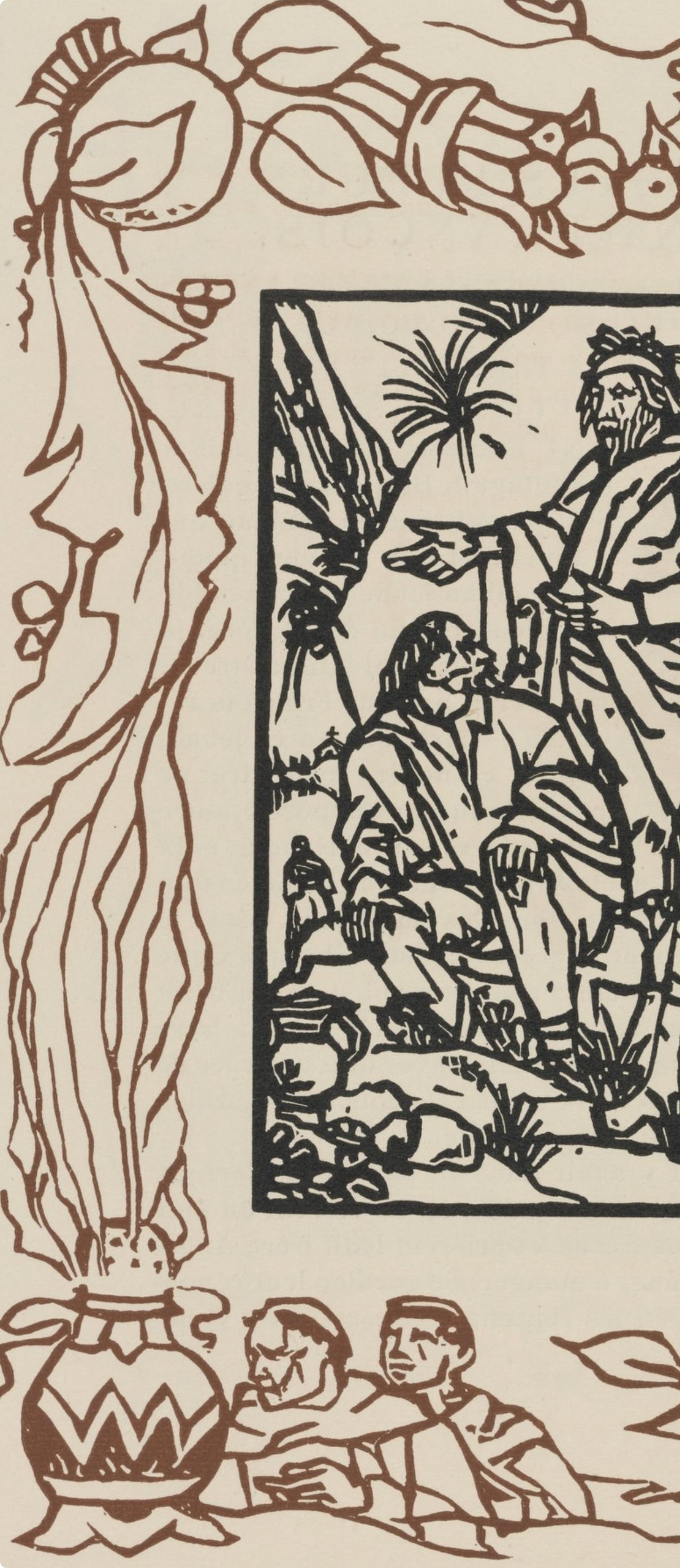 Wood engraving on vergé d'Arches paper. Inscription: unsigned and unnumbered, as issued. Good condition. Notes: From the volume, Les Petites Fleurs de St. François, 1928. Published by Ambroise Vollard, éditeur, Paris; printed by l'imprimerie Féquet