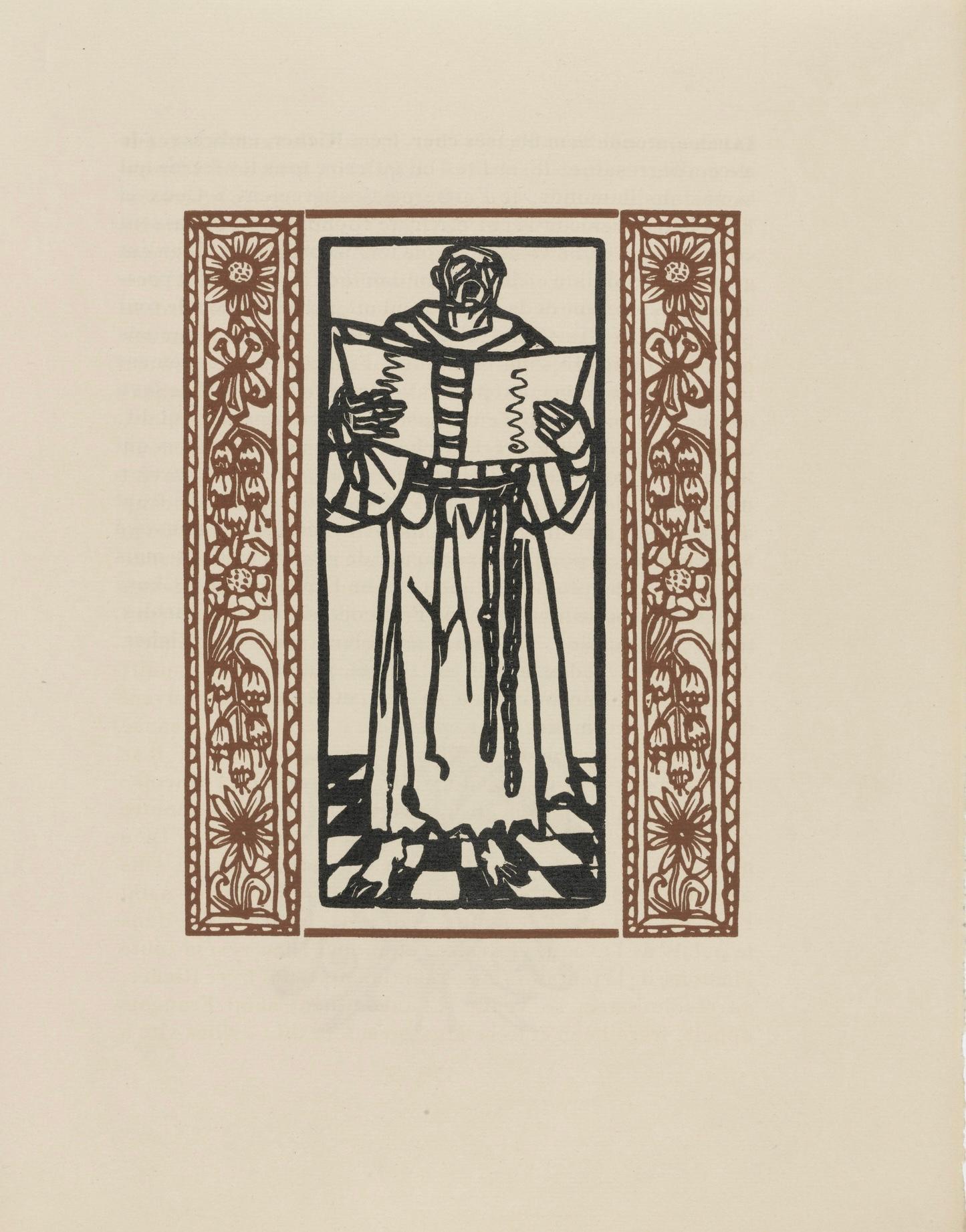 Wood engraving on vergé d'Arches paper. Inscription: unsigned and unnumbered, as issued. Good condition. Notes: From the volume, Les Petites Fleurs de St. François, 1928. Published by Ambroise Vollard, éditeur, Paris; printed by l'imprimerie Féquet