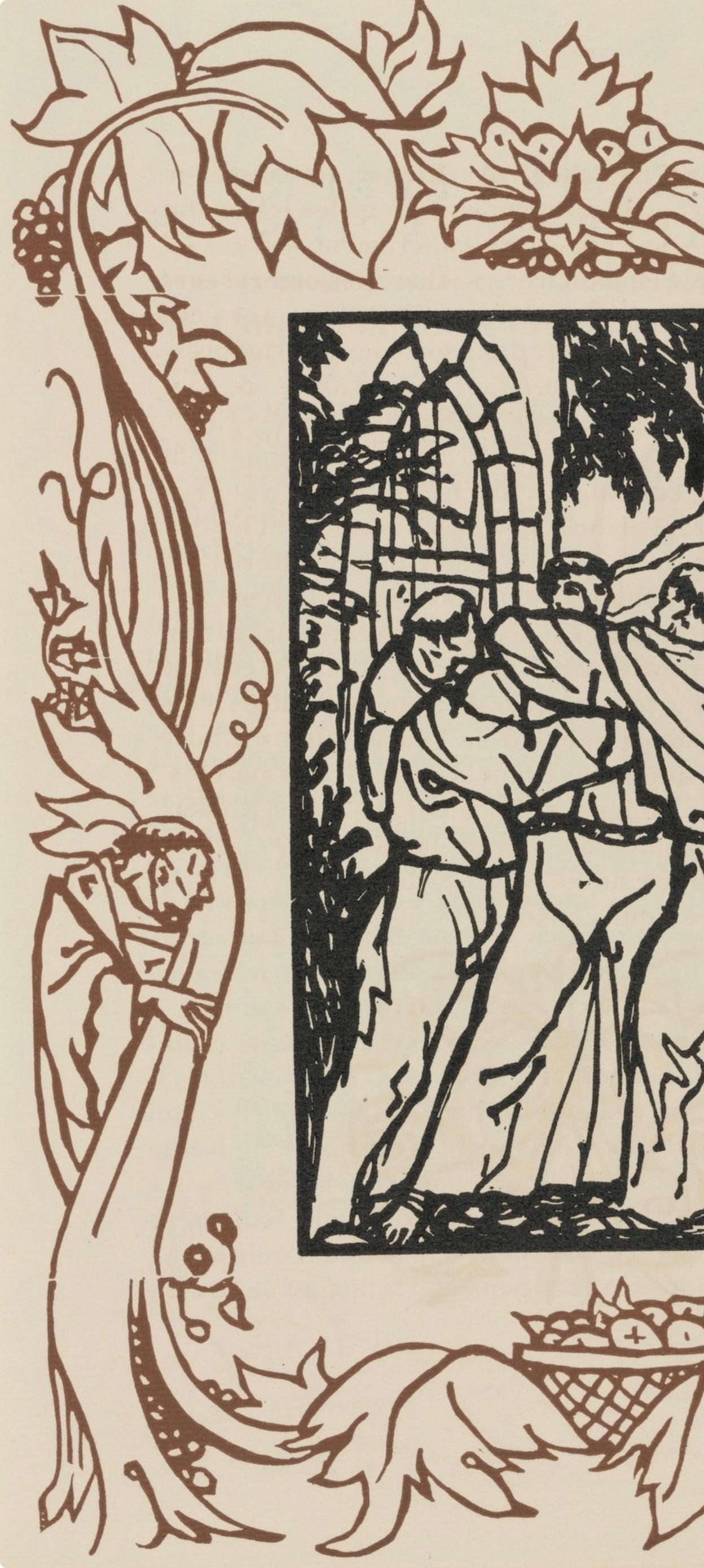 Wood engraving on vergé d'Arches paper. Inscription: unsigned and unnumbered, as issued. Good condition. Notes: From the volume, Les Petites Fleurs de St. François, 1928. Published by Ambroise Vollard, éditeur, Paris; printed by l'imprimerie Féquet