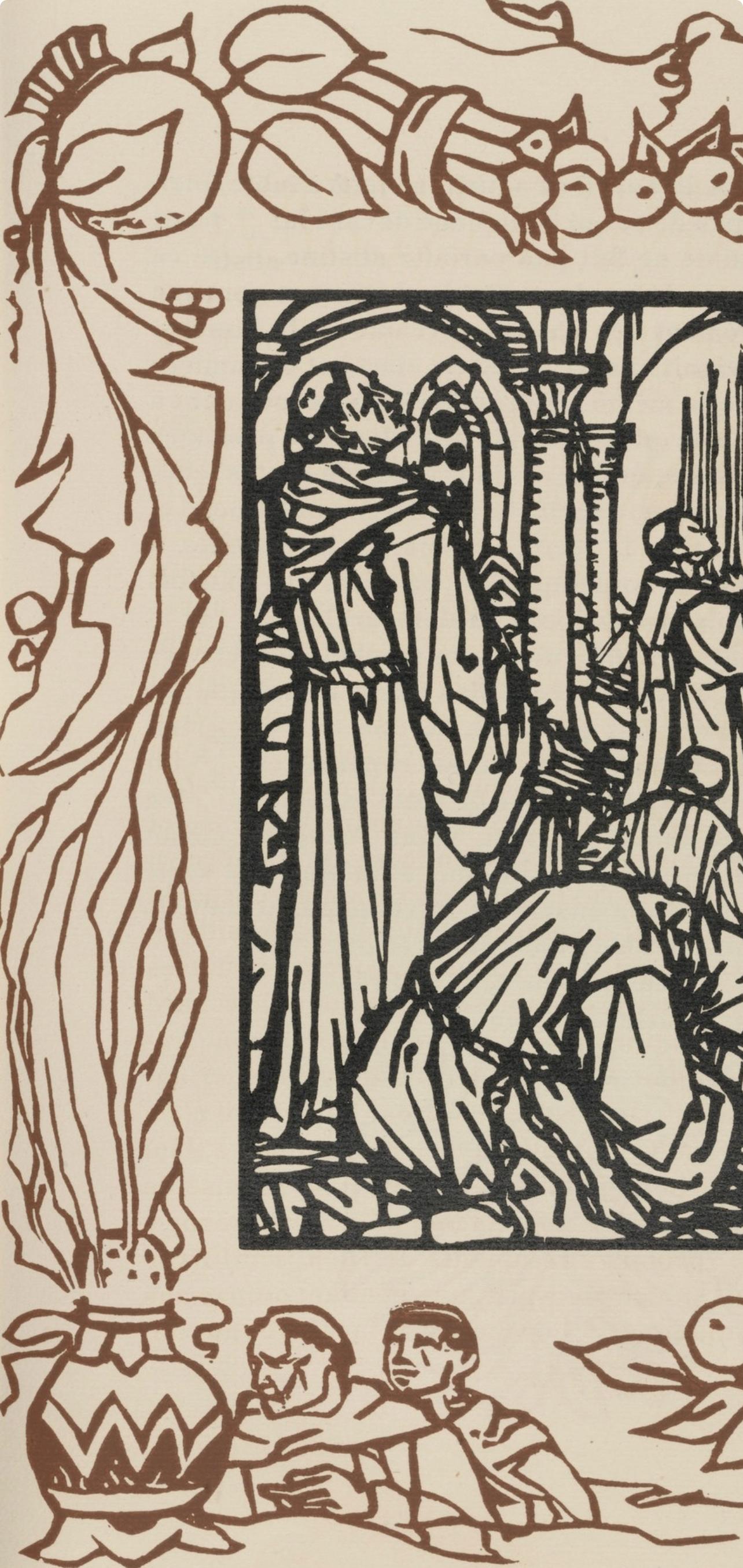 Wood engraving on vergé d'Arches paper. Inscription: unsigned and unnumbered, as issued. Good condition. Notes: From the volume, Les Petites Fleurs de St. François, 1928. Published by Ambroise Vollard, éditeur, Paris; printed by l'imprimerie Féquet