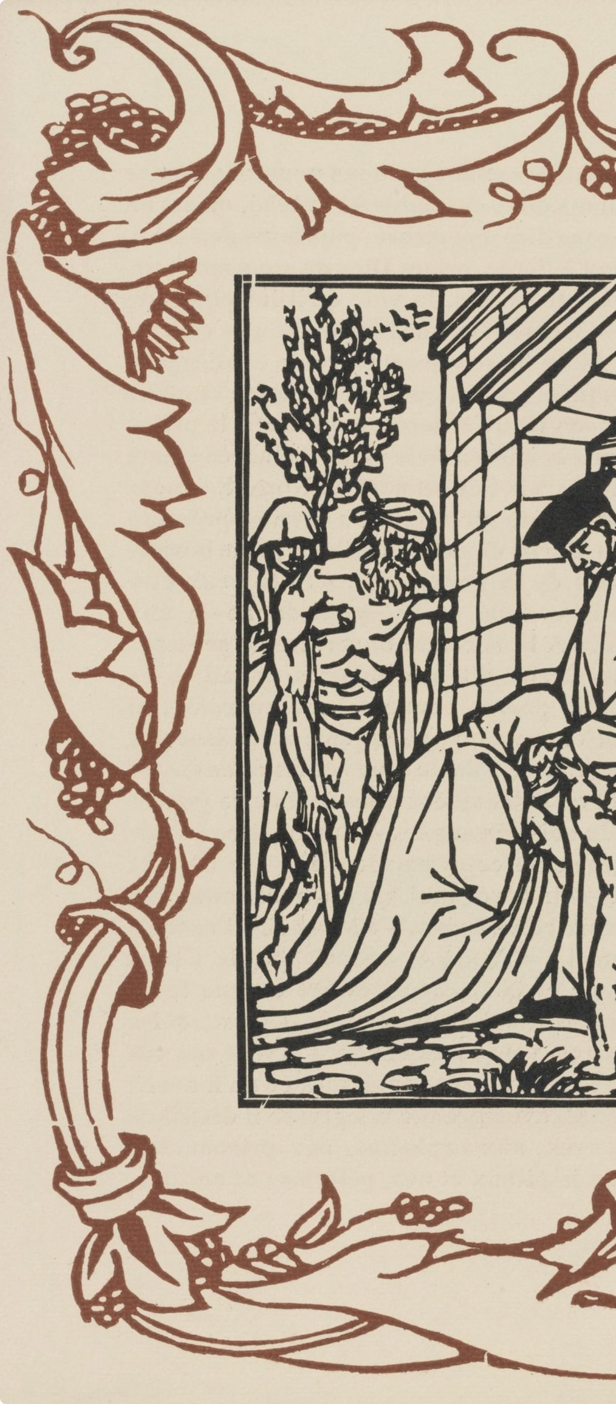 Wood engraving on vergé d'Arches paper. Inscription: unsigned and unnumbered, as issued. Good condition. Notes: From the volume, Les Petites Fleurs de St. François, 1928. Published by Ambroise Vollard, éditeur, Paris; printed by l'imprimerie Féquet