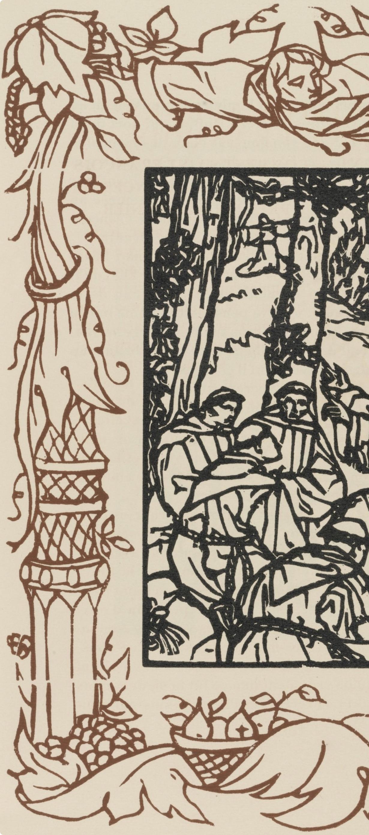 Wood engraving on vergé d'Arches paper. Inscription: unsigned and unnumbered, as issued. Good condition. Notes: From the volume, Les Petites Fleurs de St. François, 1928. Published by Ambroise Vollard, éditeur, Paris; printed by l'imprimerie Féquet