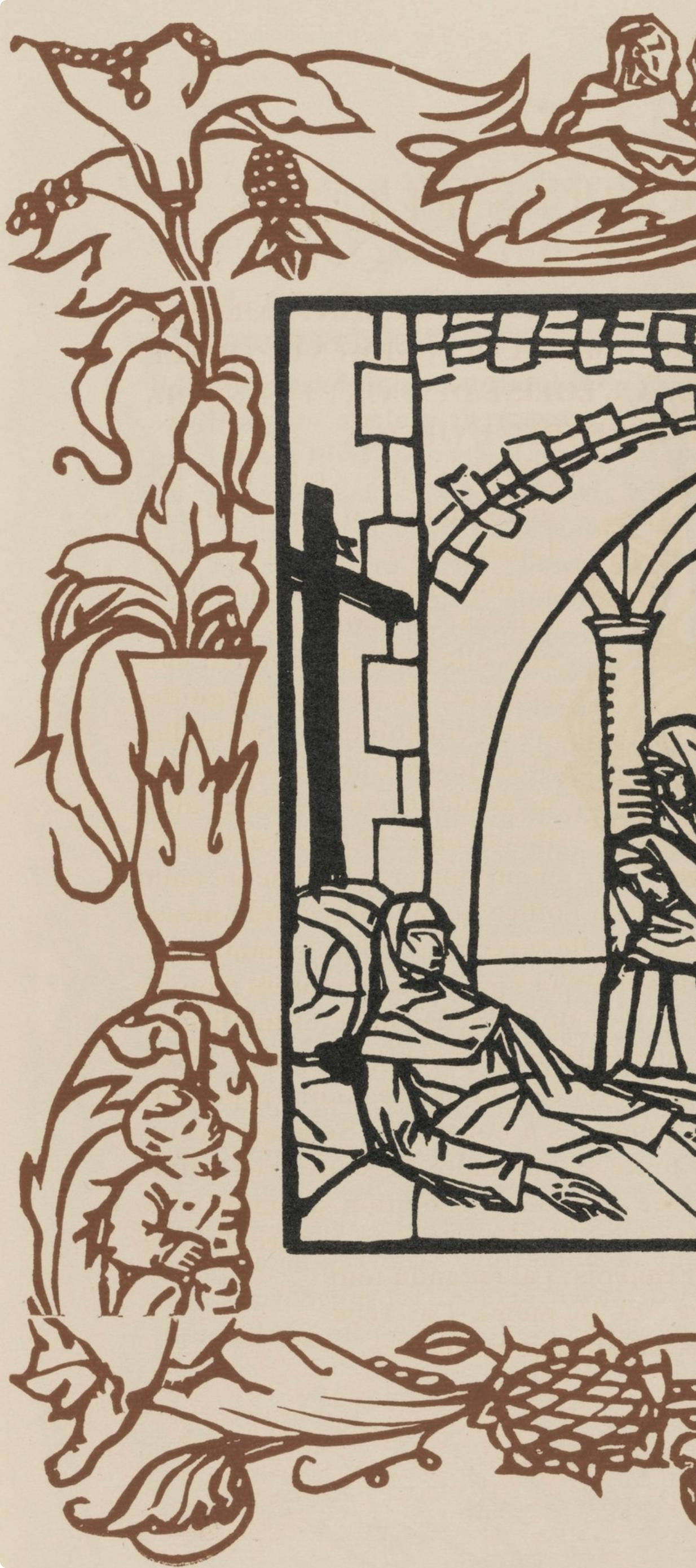 Wood engraving on vergé d'Arches paper. Inscription: unsigned and unnumbered, as issued. Good condition. Notes: From the volume, Les Petites Fleurs de St. François, 1928. Published by Ambroise Vollard, éditeur, Paris; printed by l'imprimerie Féquet
