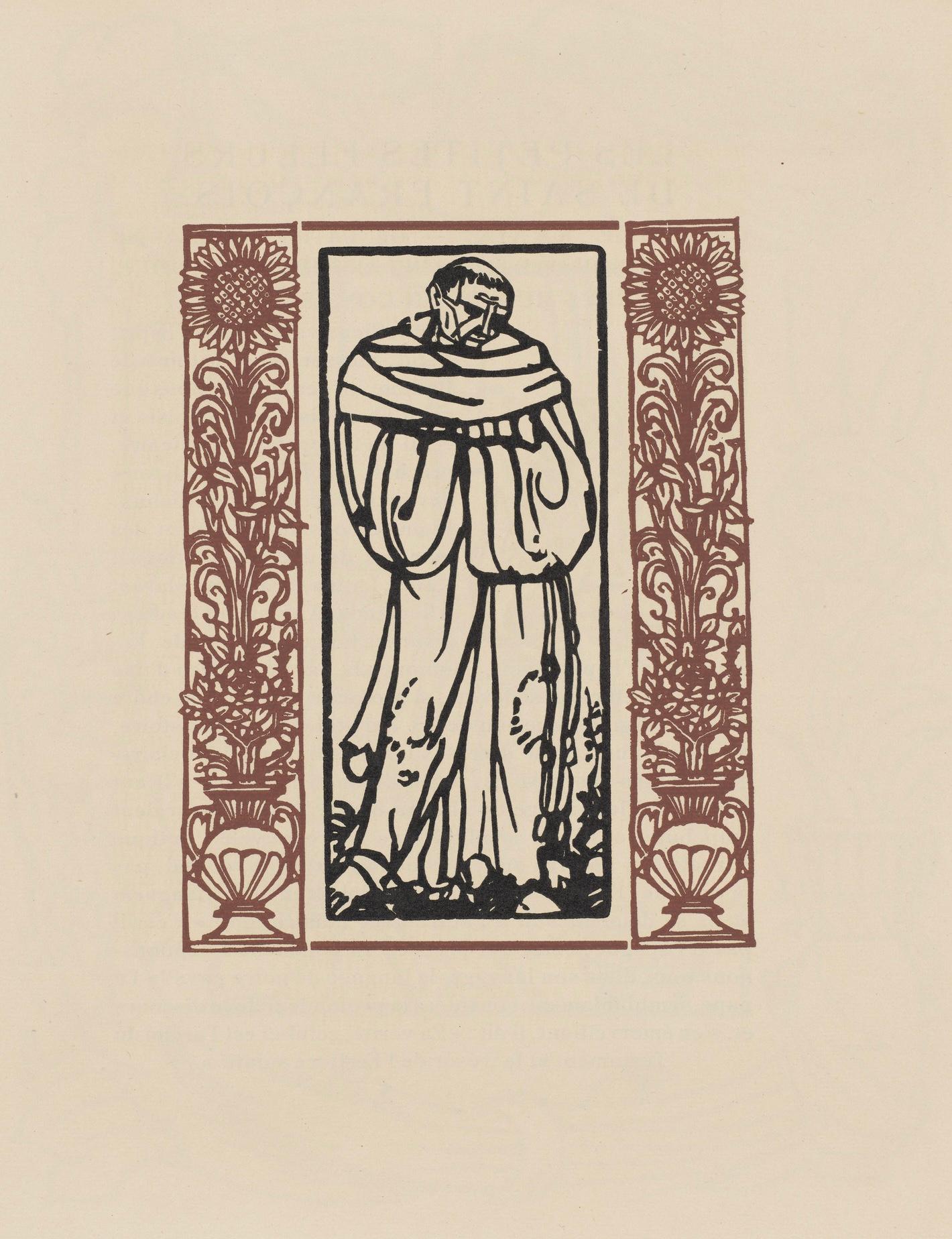 Incisione su carta vergé d'Arches. Iscrizione: non firmata e non numerata, come emessa. Buone condizioni. Note: Dal volume Les Petites Fleurs de St. François, 1928. Pubblicato da Ambroise Vollard, éditeur, Paris; stampato da l'imprimerie Féquet et