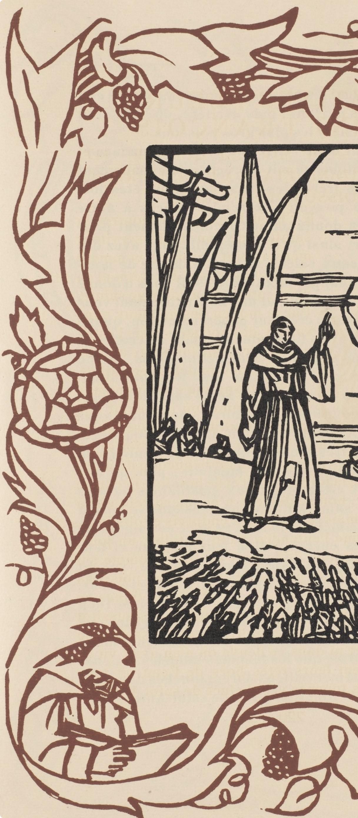 Wood engraving on vergé d'Arches paper. Inscription: unsigned and unnumbered, as issued. Good condition. Notes: From the volume, Les Petites Fleurs de St. François, 1928. Published by Ambroise Vollard, éditeur, Paris; printed by l'imprimerie Féquet