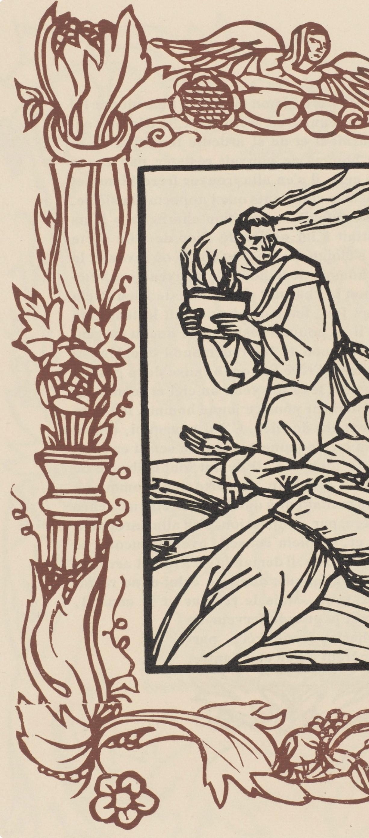 Holzstich auf vergé d'Arches-Papier. Aufschrift: unsigniert und nicht nummeriert, wie ausgegeben. Guter Zustand. Anmerkungen: Aus dem Band Les Petites Fleurs de St. François, 1928. Herausgegeben von Ambroise Vollard, éditeur, Paris; gedruckt von