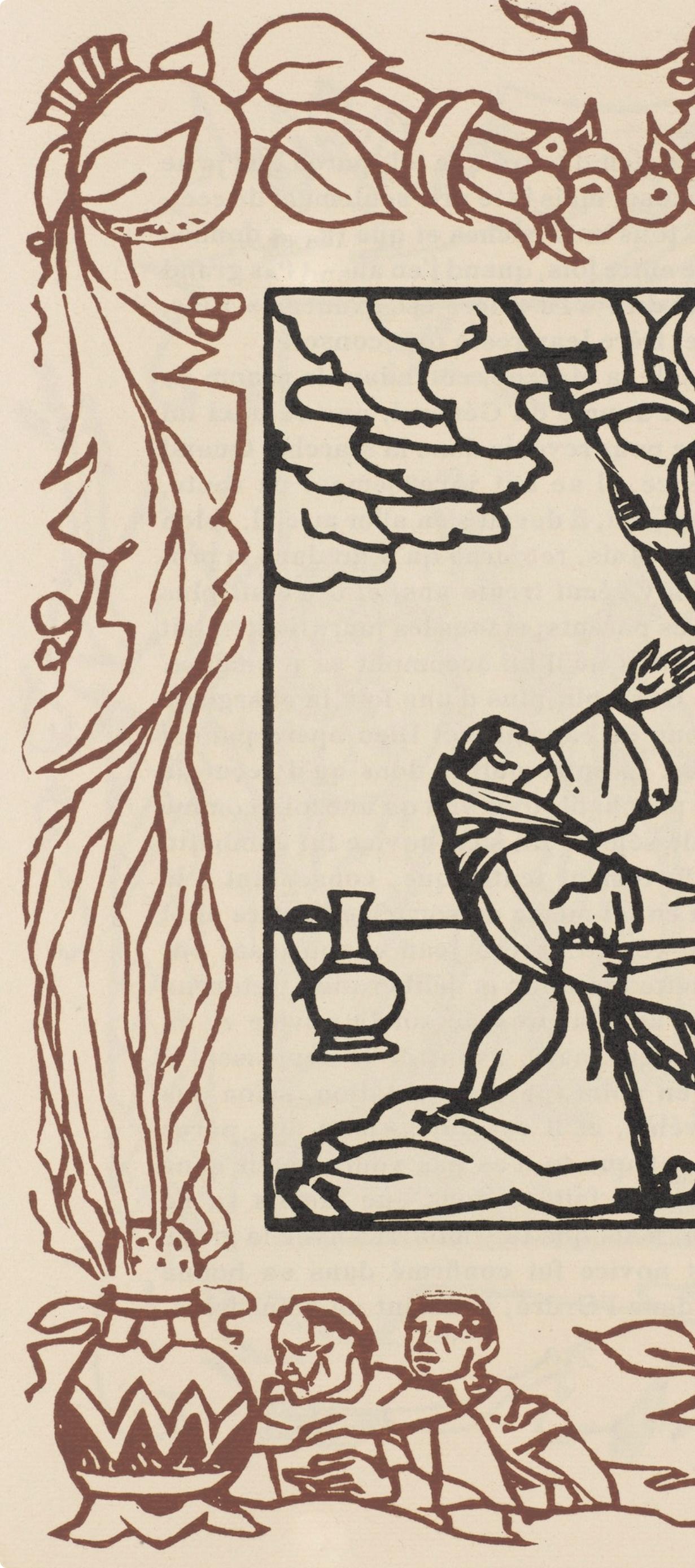 Wood engraving on vergé d'Arches paper. Inscription: unsigned and unnumbered, as issued. Good condition. Notes: From the volume, Les Petites Fleurs de St. François, 1928. Published by Ambroise Vollard, éditeur, Paris; printed by l'imprimerie Féquet