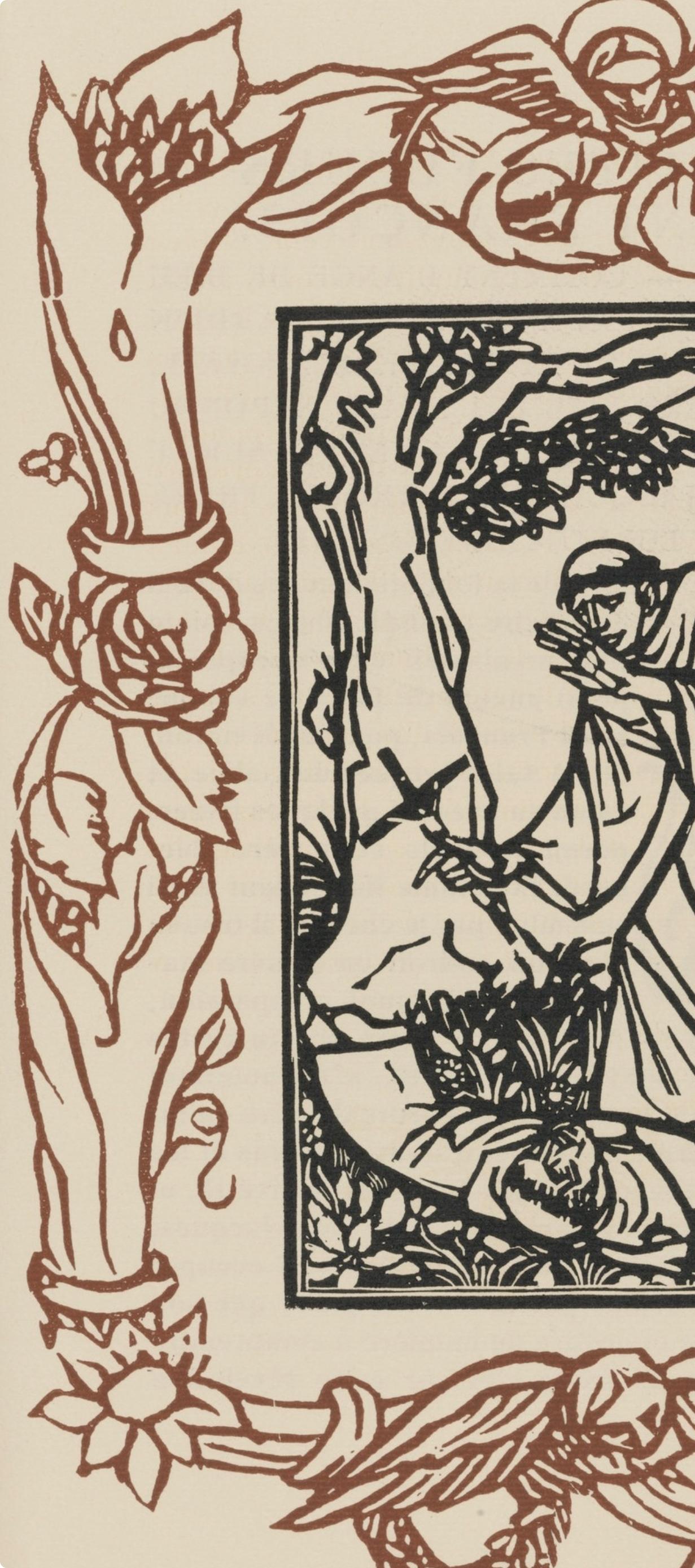 Holzstich auf vergé d'Arches-Papier. Aufschrift: unsigniert und nicht nummeriert, wie ausgegeben. Guter Zustand. Anmerkungen: Aus dem Band Les Petites Fleurs de St. François, 1928. Herausgegeben von Ambroise Vollard, éditeur, Paris; gedruckt von