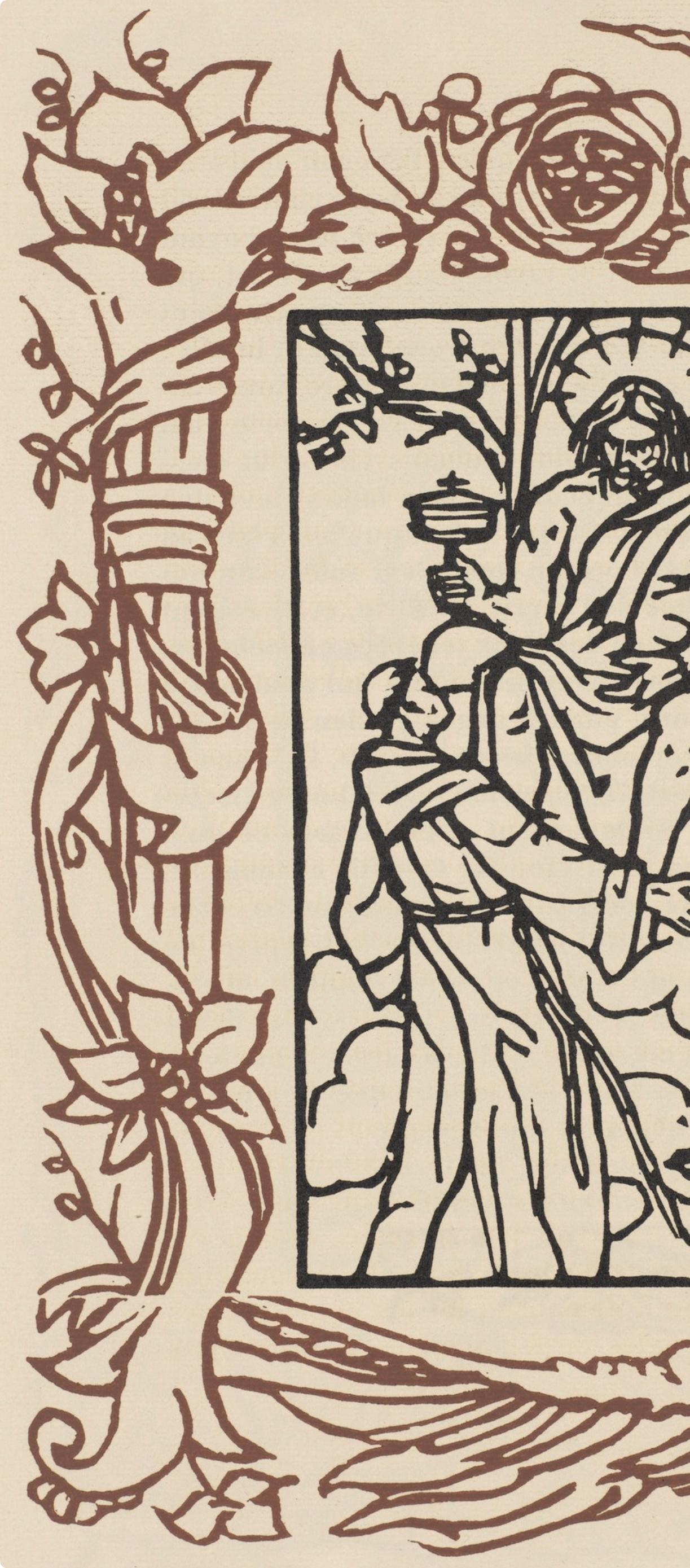 Wood engraving on vergé d'Arches paper. Inscription: unsigned and unnumbered, as issued. Good condition. Notes: From the volume, Les Petites Fleurs de St. François, 1928. Published by Ambroise Vollard, éditeur, Paris; printed by l'imprimerie Féquet
