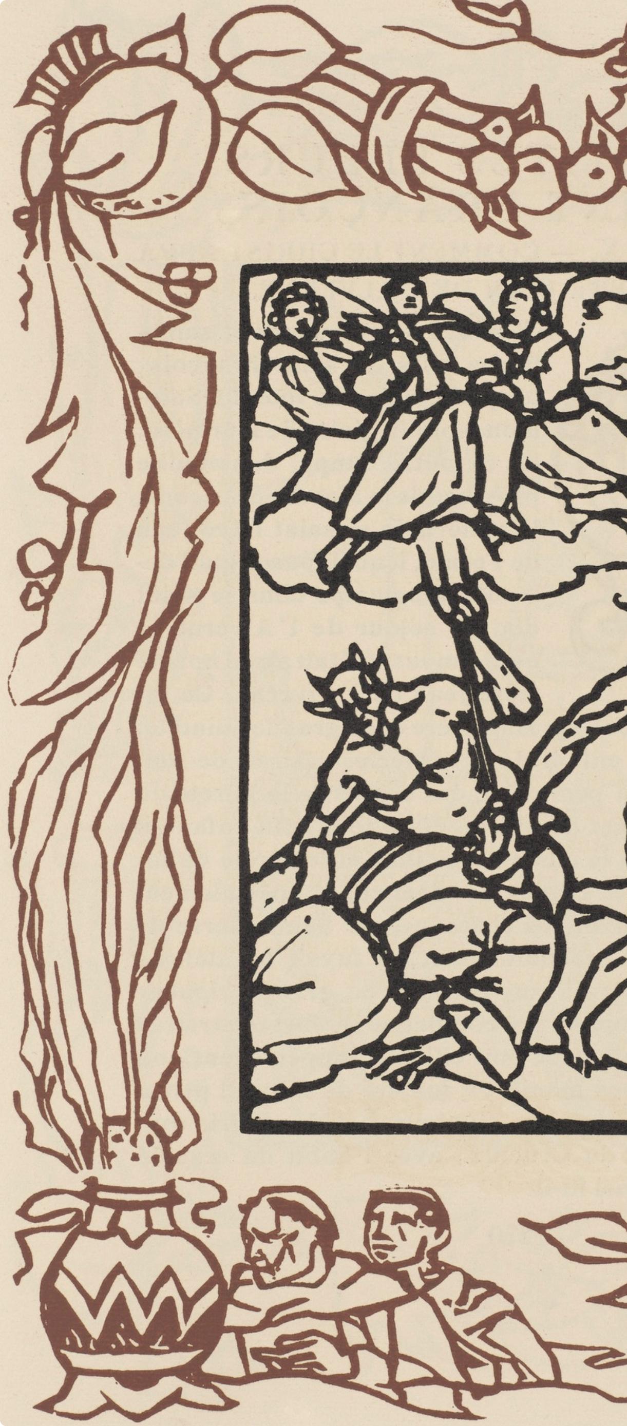 Wood engraving on vergé d'Arches paper. Inscription: unsigned and unnumbered, as issued. Good condition. Notes: From the volume, Les Petites Fleurs de St. François, 1928. Published by Ambroise Vollard, éditeur, Paris; printed by l'imprimerie Féquet