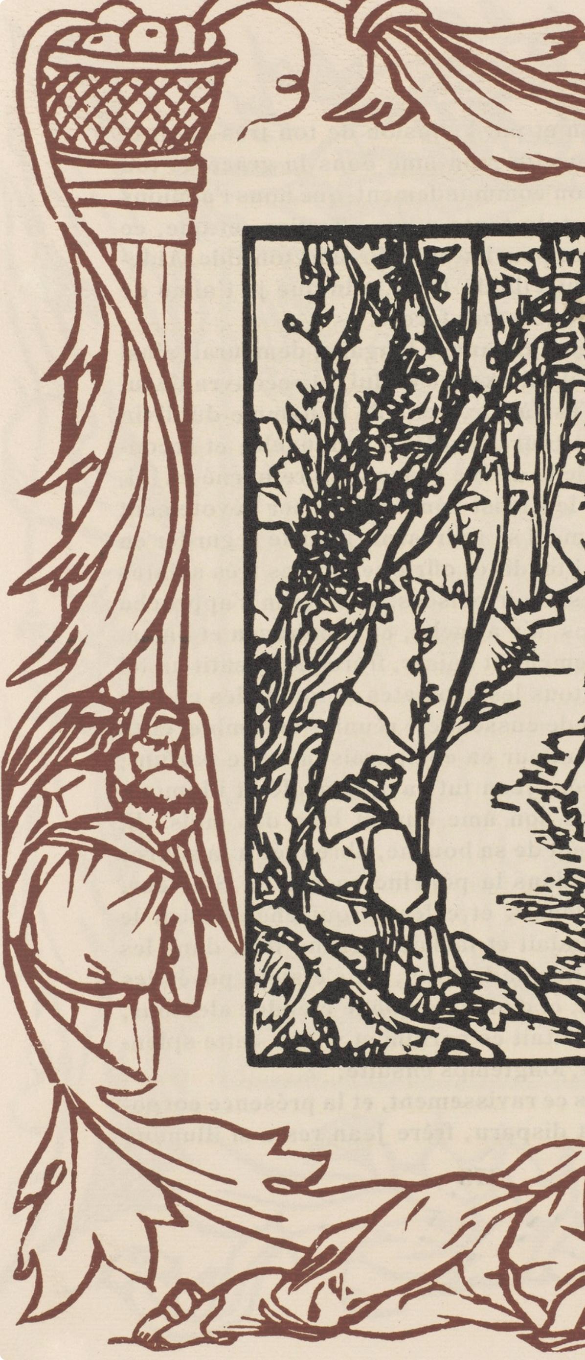 Wood engraving on vergé d'Arches paper. Inscription: unsigned and unnumbered, as issued. Good condition. Notes: From the volume, Les Petites Fleurs de St. François, 1928. Published by Ambroise Vollard, éditeur, Paris; printed by l'imprimerie Féquet