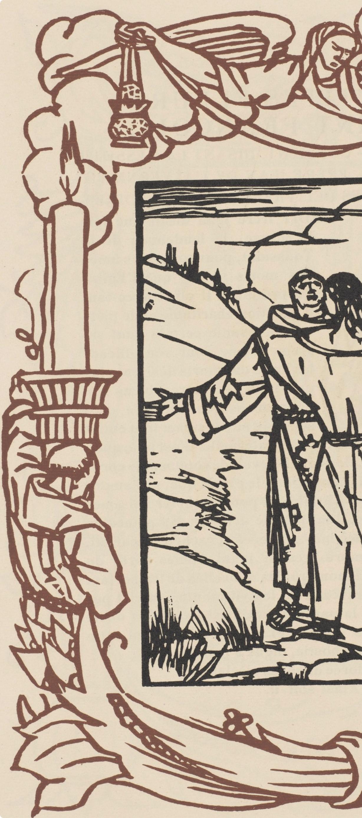 Wood engraving on vergé d'Arches paper. Inscription: unsigned and unnumbered, as issued. Good condition. Notes: From the volume, Les Petites Fleurs de St. François, 1928. Published by Ambroise Vollard, éditeur, Paris; printed by l'imprimerie Féquet