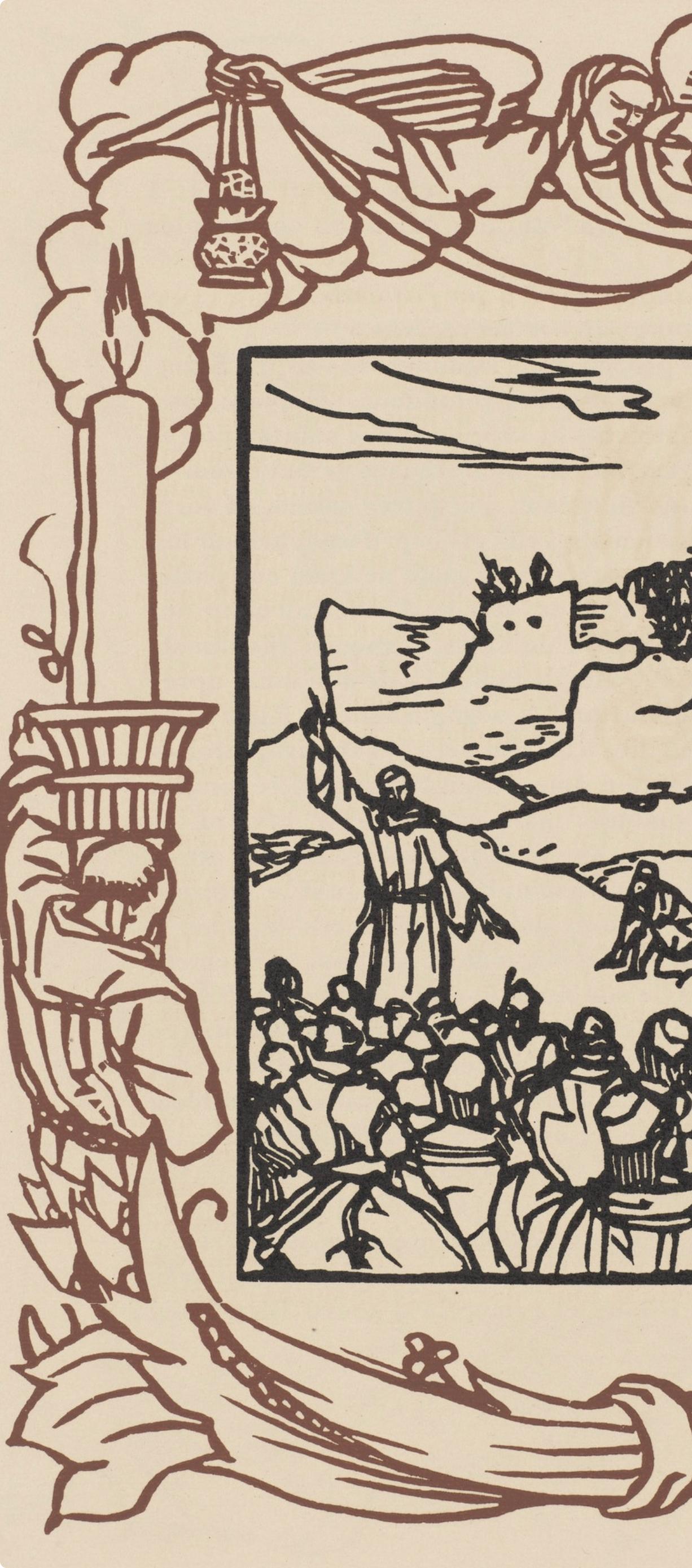 Wood engraving on vergé d'Arches paper. Inscription: unsigned and unnumbered, as issued. Good condition. Notes: From the volume, Les Petites Fleurs de St. François, 1928. Published by Ambroise Vollard, éditeur, Paris; printed by l'imprimerie Féquet