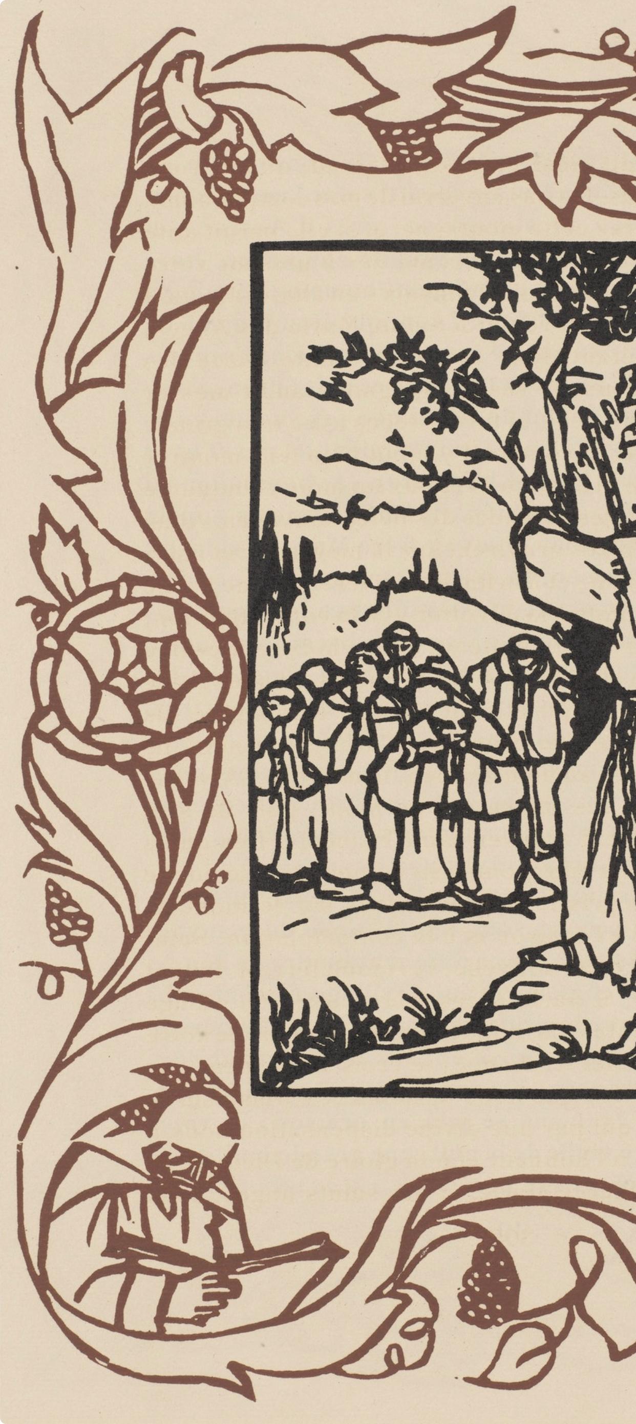 Wood engraving on vergé d'Arches paper. Inscription: unsigned and unnumbered, as issued. Good condition. Notes: From the volume, Les Petites Fleurs de St. François, 1928. Published by Ambroise Vollard, éditeur, Paris; printed by l'imprimerie Féquet