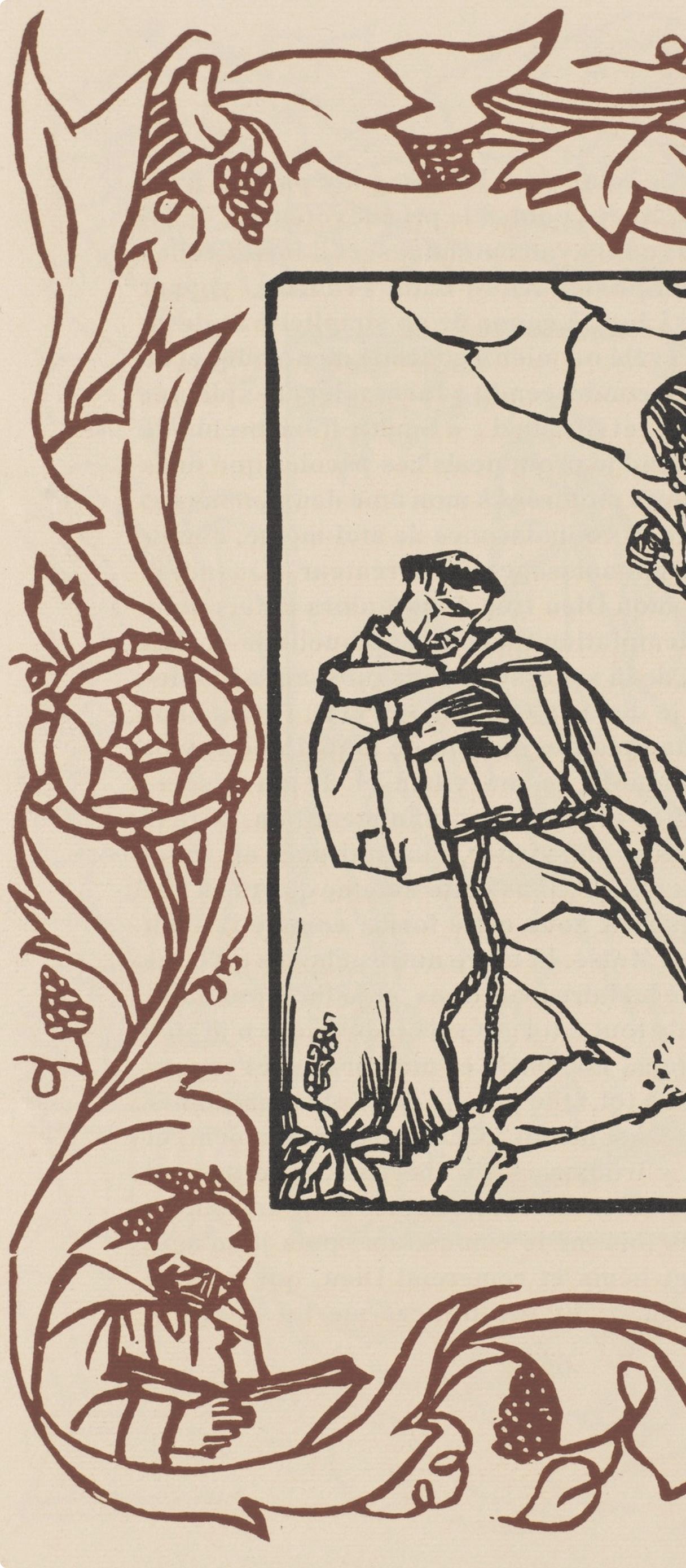 Wood engraving on vergé d'Arches paper. Inscription: unsigned and unnumbered, as issued. Good condition. Notes: From the volume, Les Petites Fleurs de St. François, 1928. Published by Ambroise Vollard, éditeur, Paris; printed by l'imprimerie Féquet